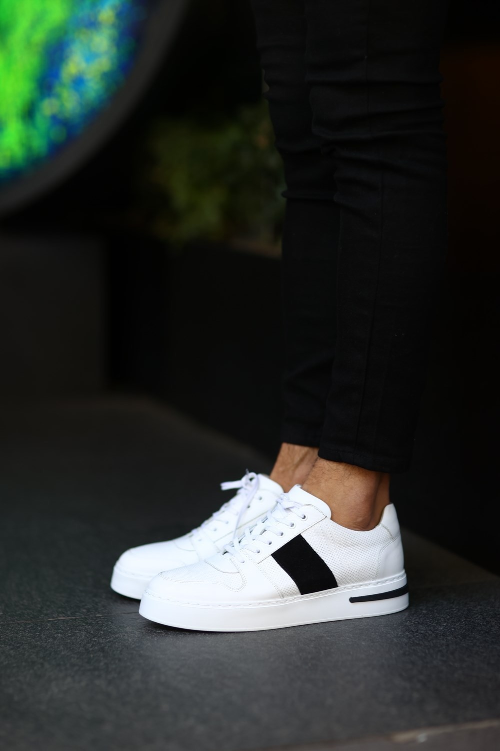 HLT Jeans Beyaz Deri Siyah Süet Sneakers Erkek Ayakkabı