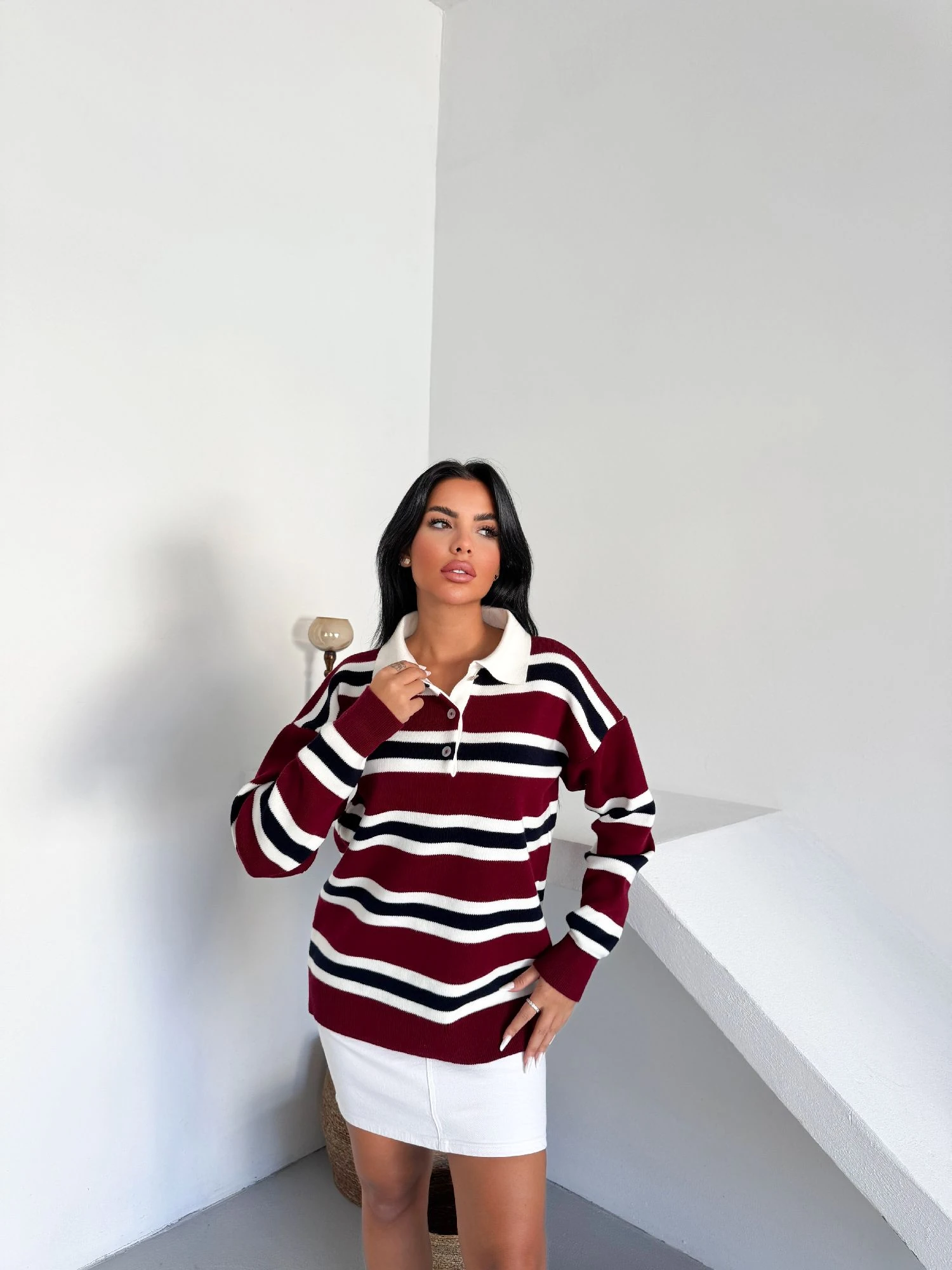 Beyaz Kadın Regular Fit Yüksek Bel Orta Boy Denim Kot Etek ALİCE-4001