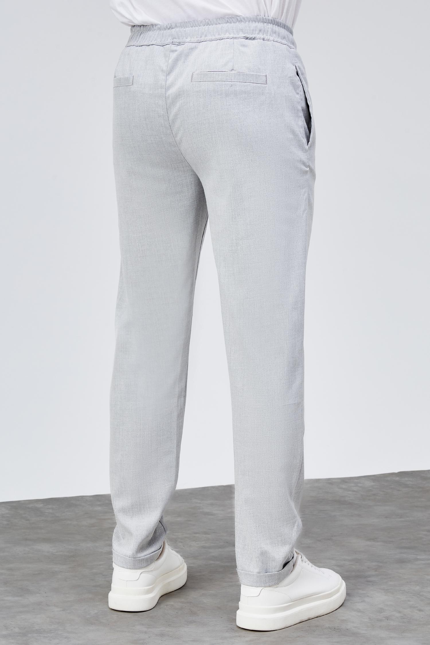 Erkek Gri Relaxed Fit Yandan Cepli Beli Lastikli Bağcıklı Duble Paça Jogger Pantolon BOLT-1998