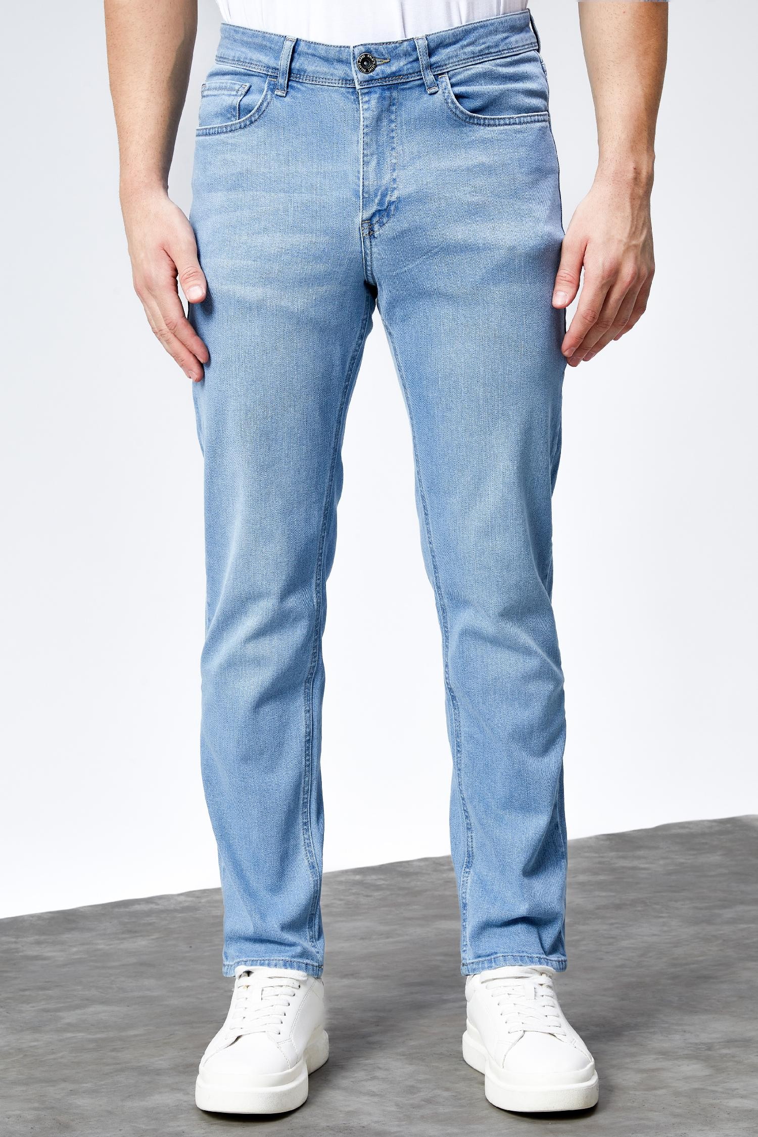 Erkek RİCARDO Buz Mavi Taşlamalı Slim Fit Likralı Jean Kot Pantolon