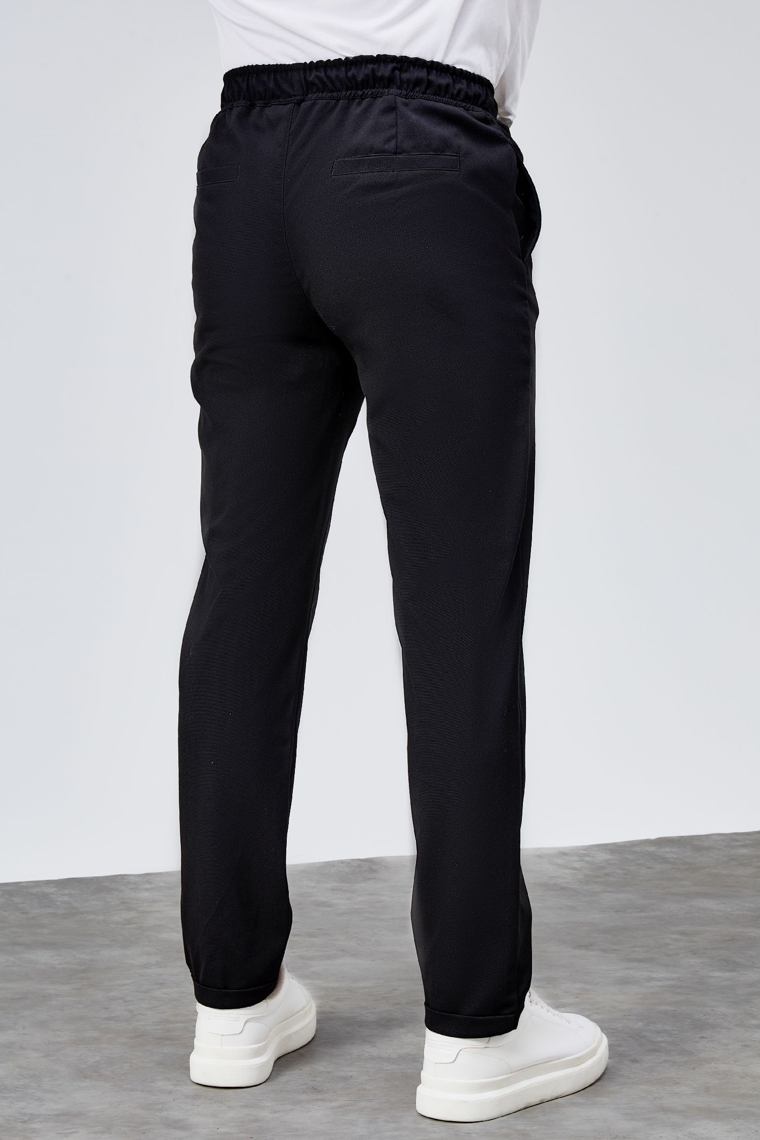Erkek Siyah Relaxed Fit Yandan Cepli Beli Lastikli Bağcıklı Duble Paça Jogger Pantolon BOLT-1996