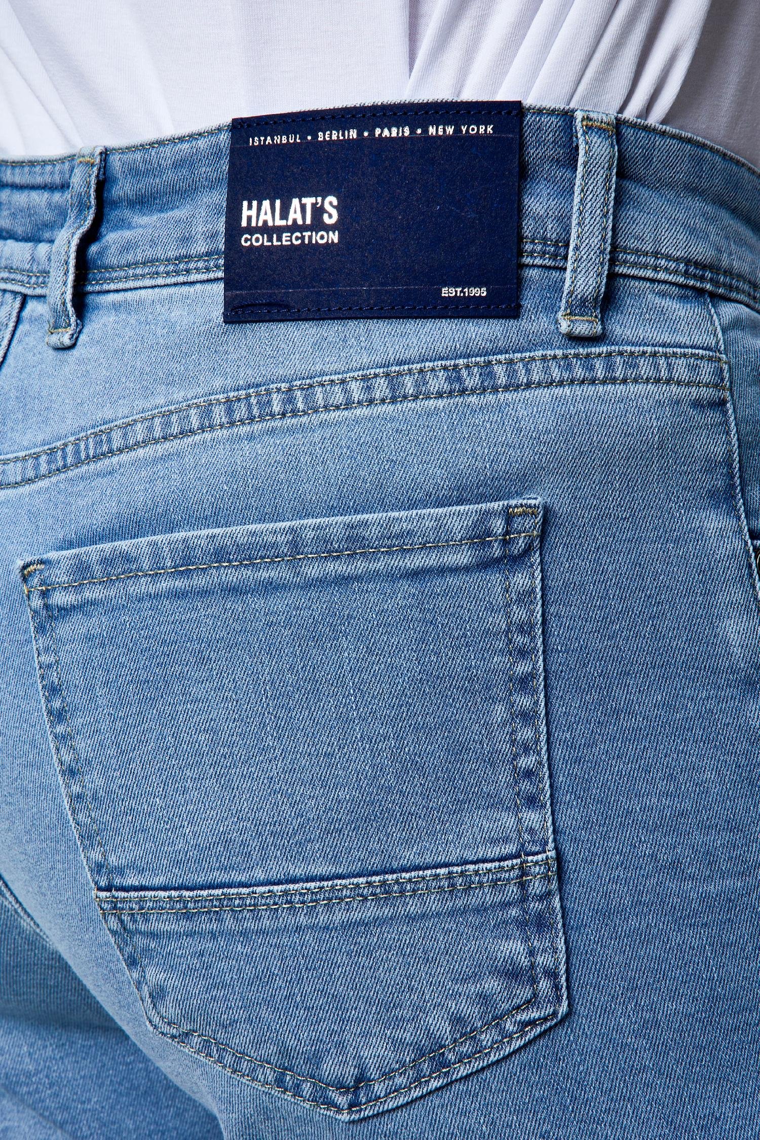 Erkek RİCARDO Buz Mavi Taşlamalı Slim Fit Likralı Jean Kot Pantolon