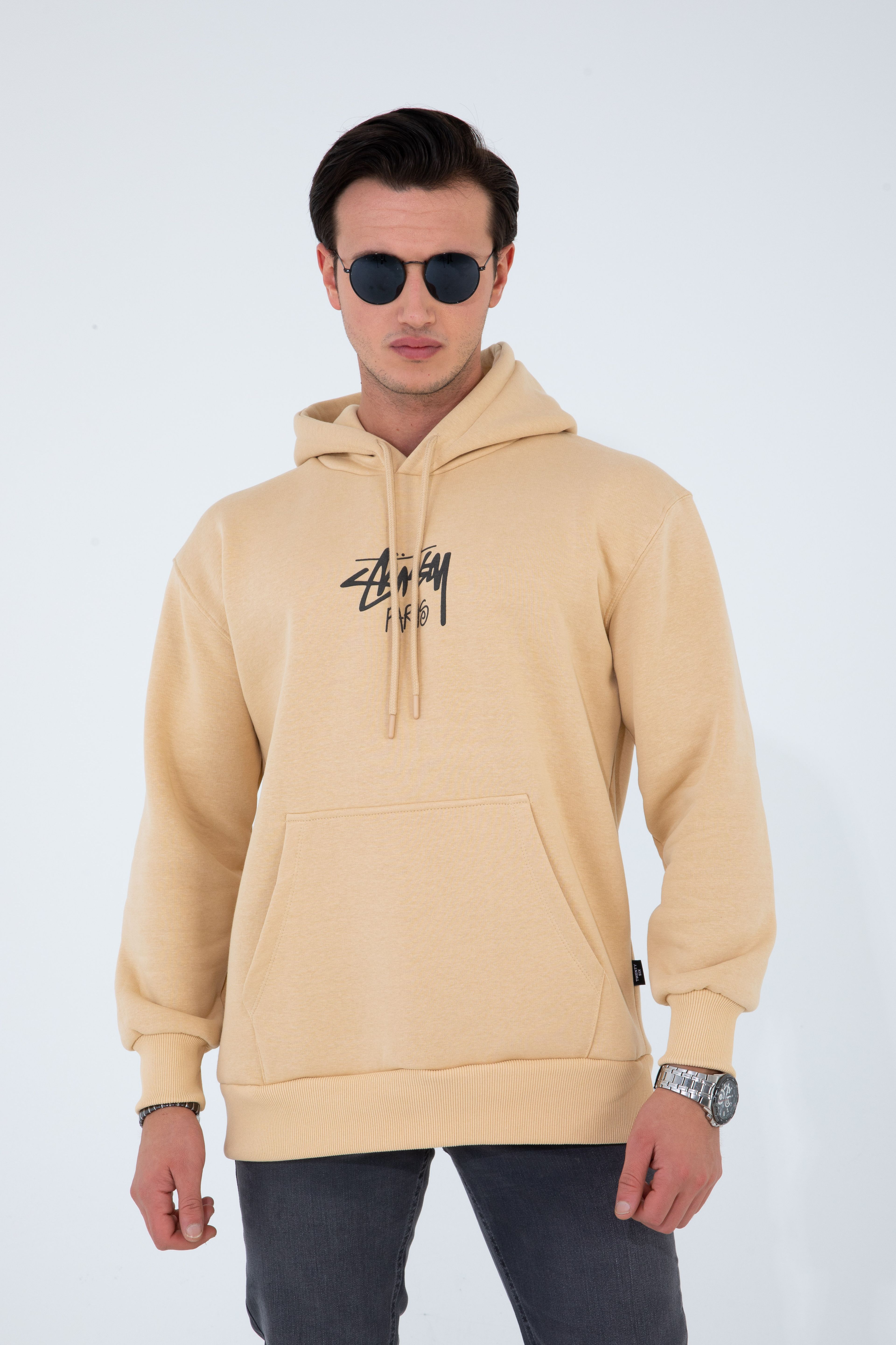 Baskılı Hoodie - Bej