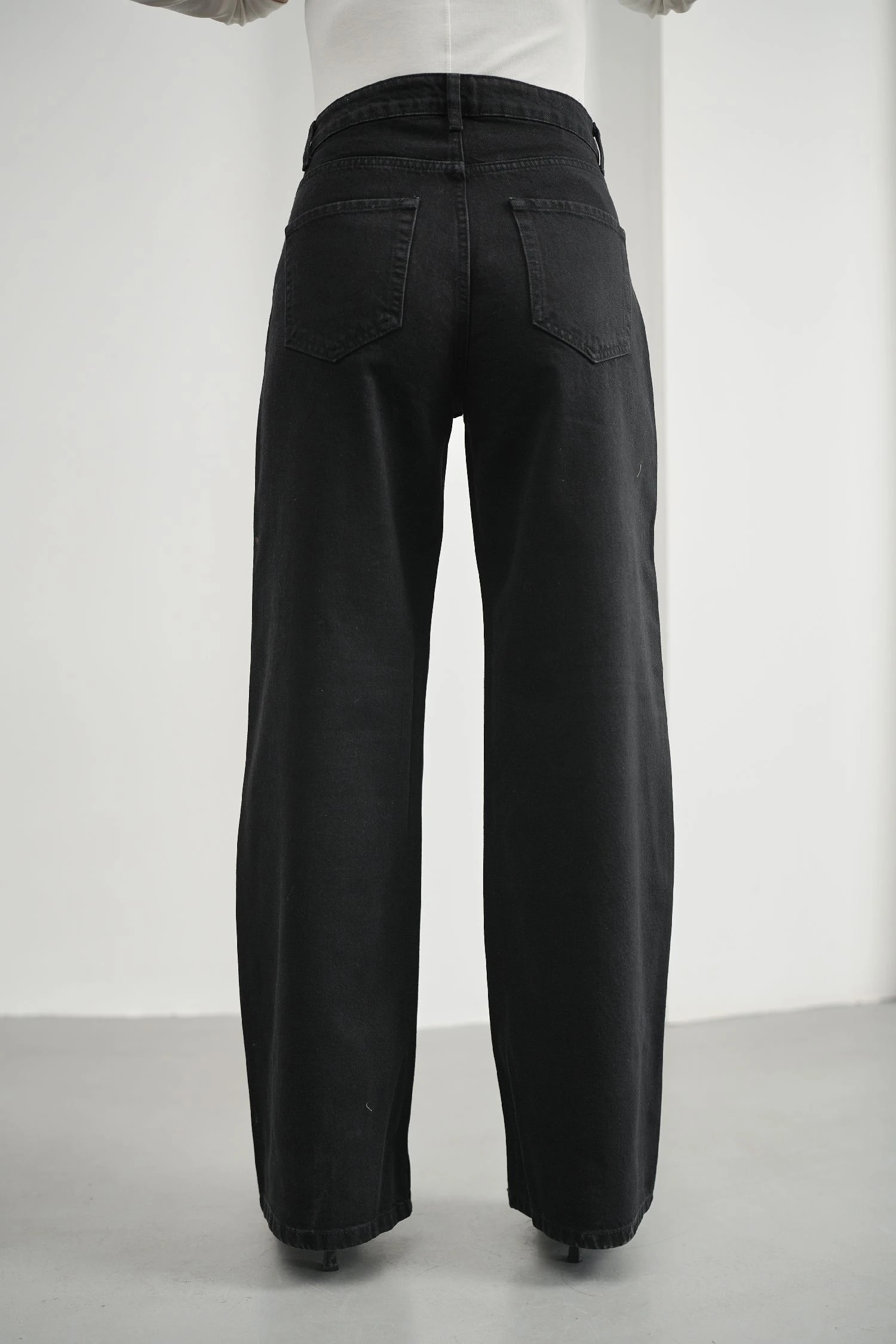 Siyah Kadın Yırtıklı Wide Leg Jean Yüksek Bel Palazzo Likrasız Pamuklu Kot Pantolon JESSİCA-2038