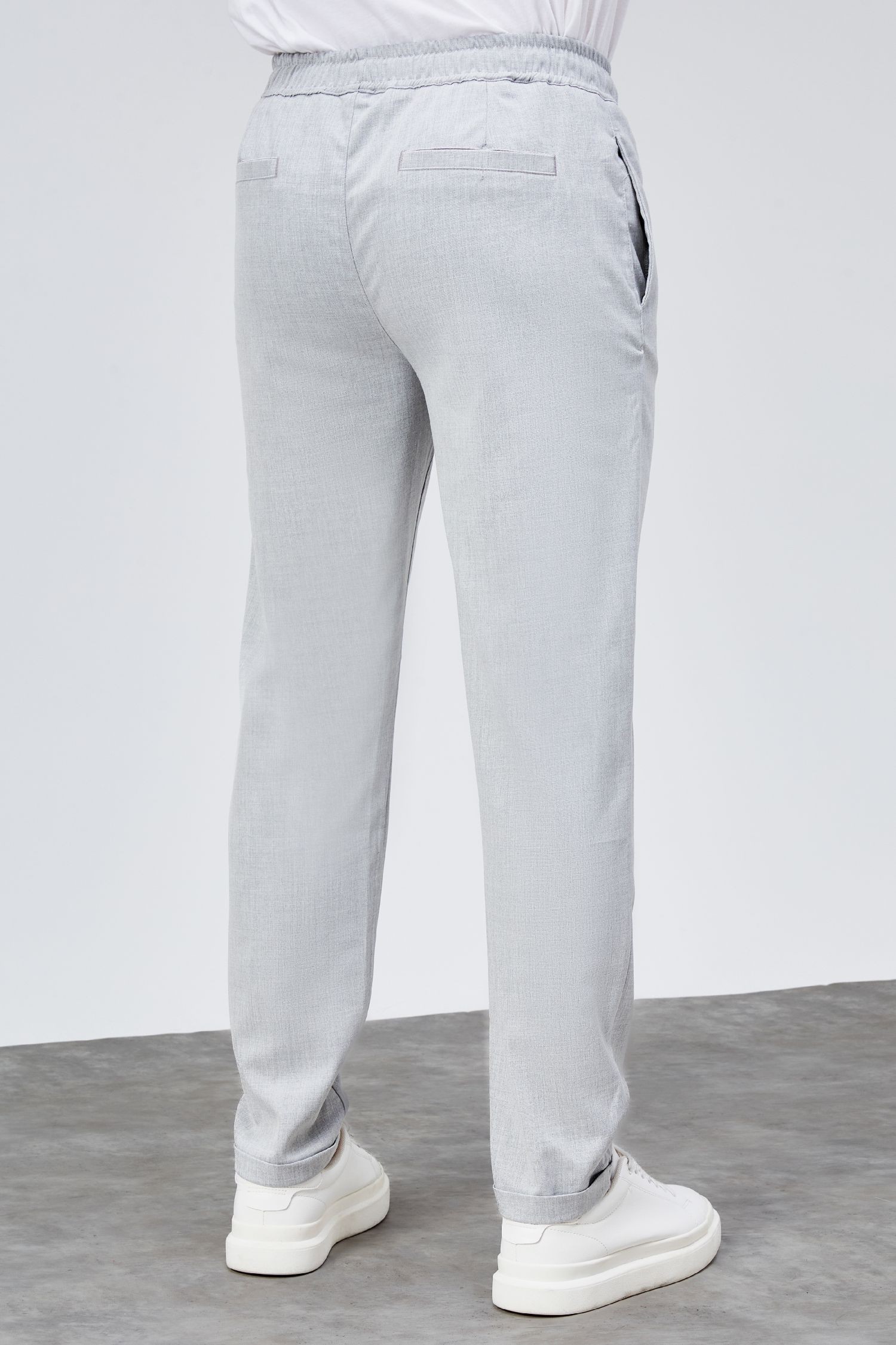 Erkek Gri Relaxed Fit Yandan Cepli Beli Lastikli Bağcıklı Duble Paça Jogger Pantolon BOLT-1998