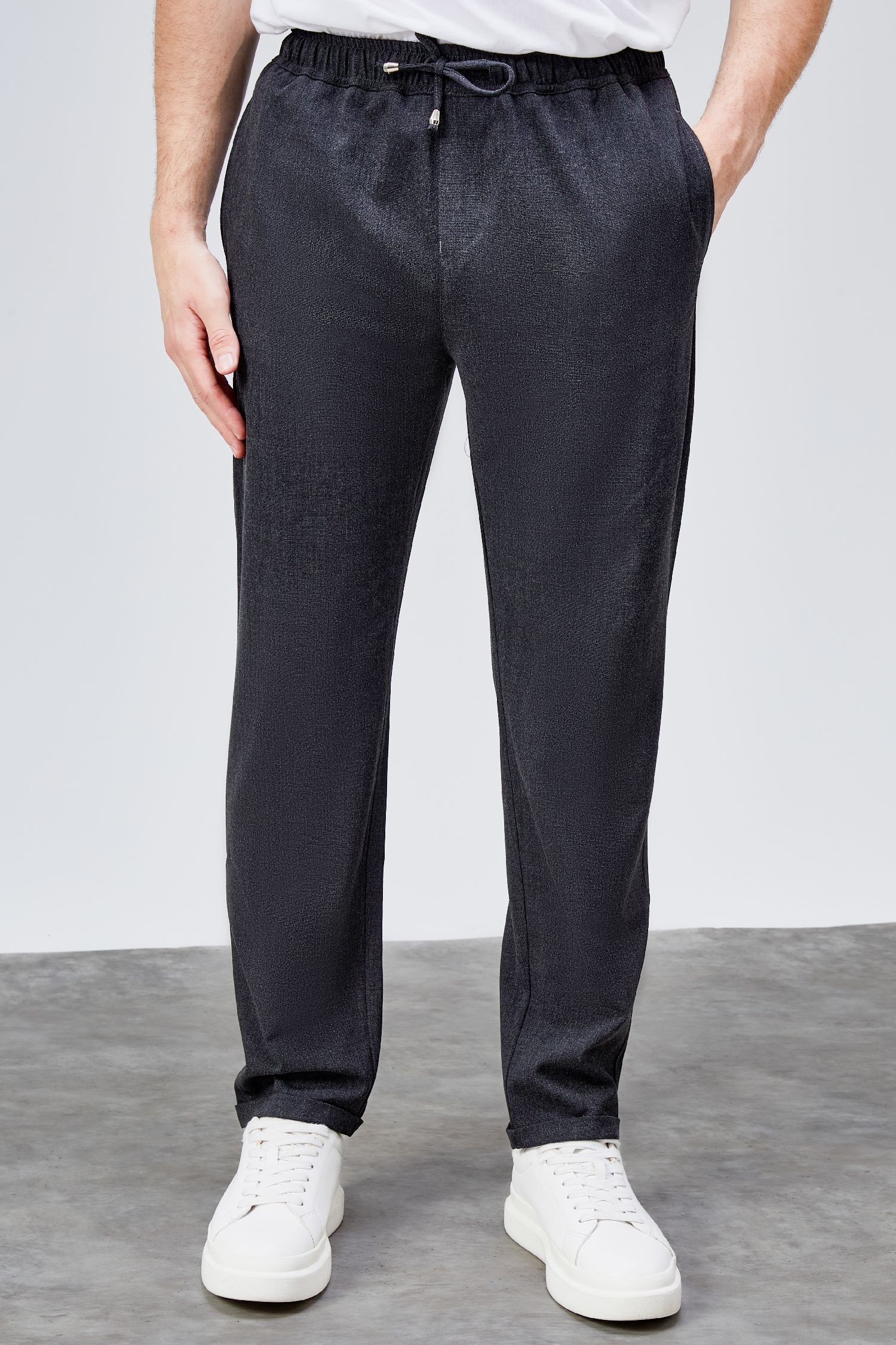 Erkek Antrasit Relaxed Fit Yandan Cepli Beli Lastikli Bağcıklı Duble Paça Jogger Pantolon BOLT-1995