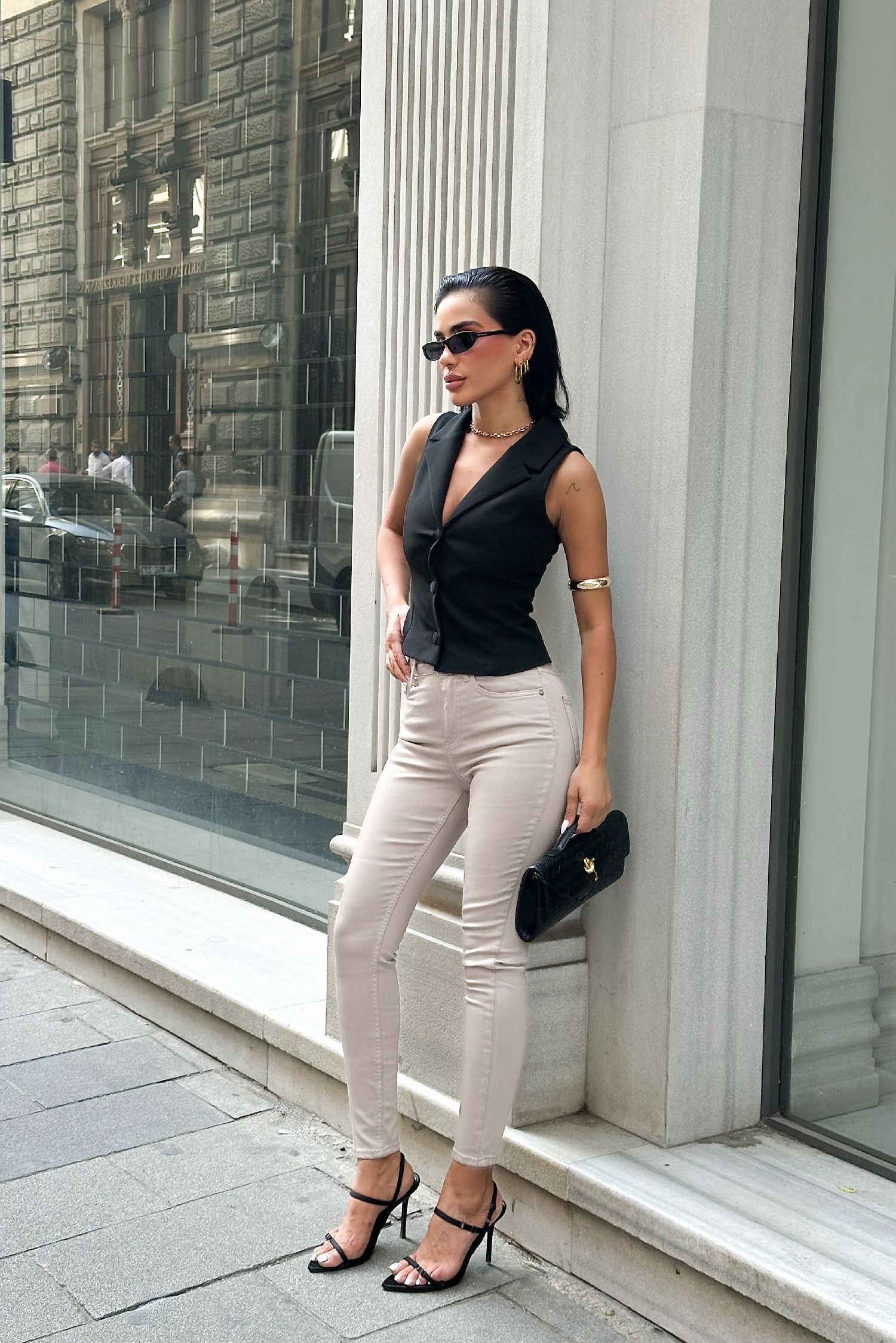 Kadın Krem Süper Skinny Fit Esnek Likralı Yüksek Bel Denim Jean Kot Pantolon JENNİE-2003