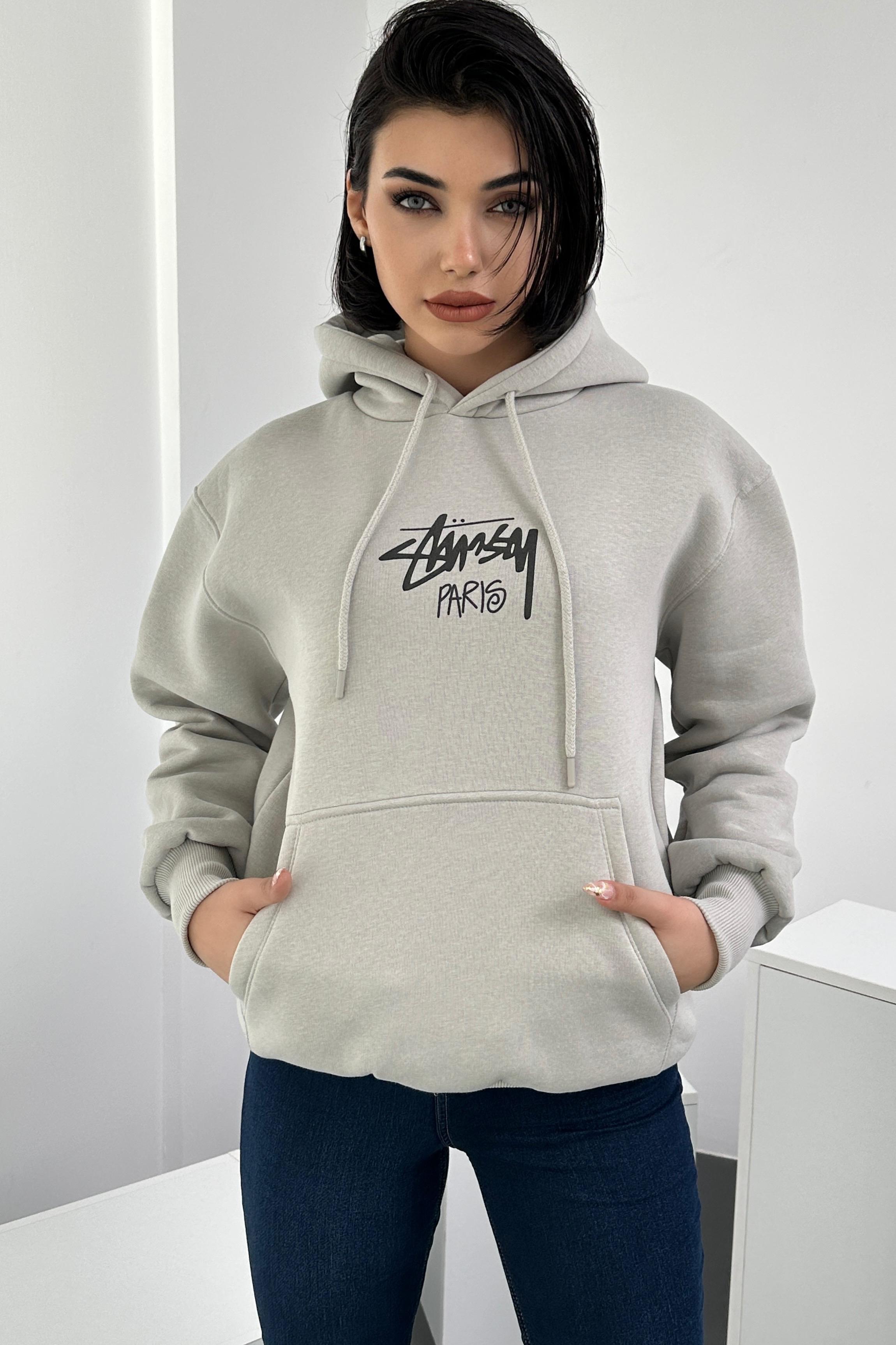 Baskılı Hoodie - Gri