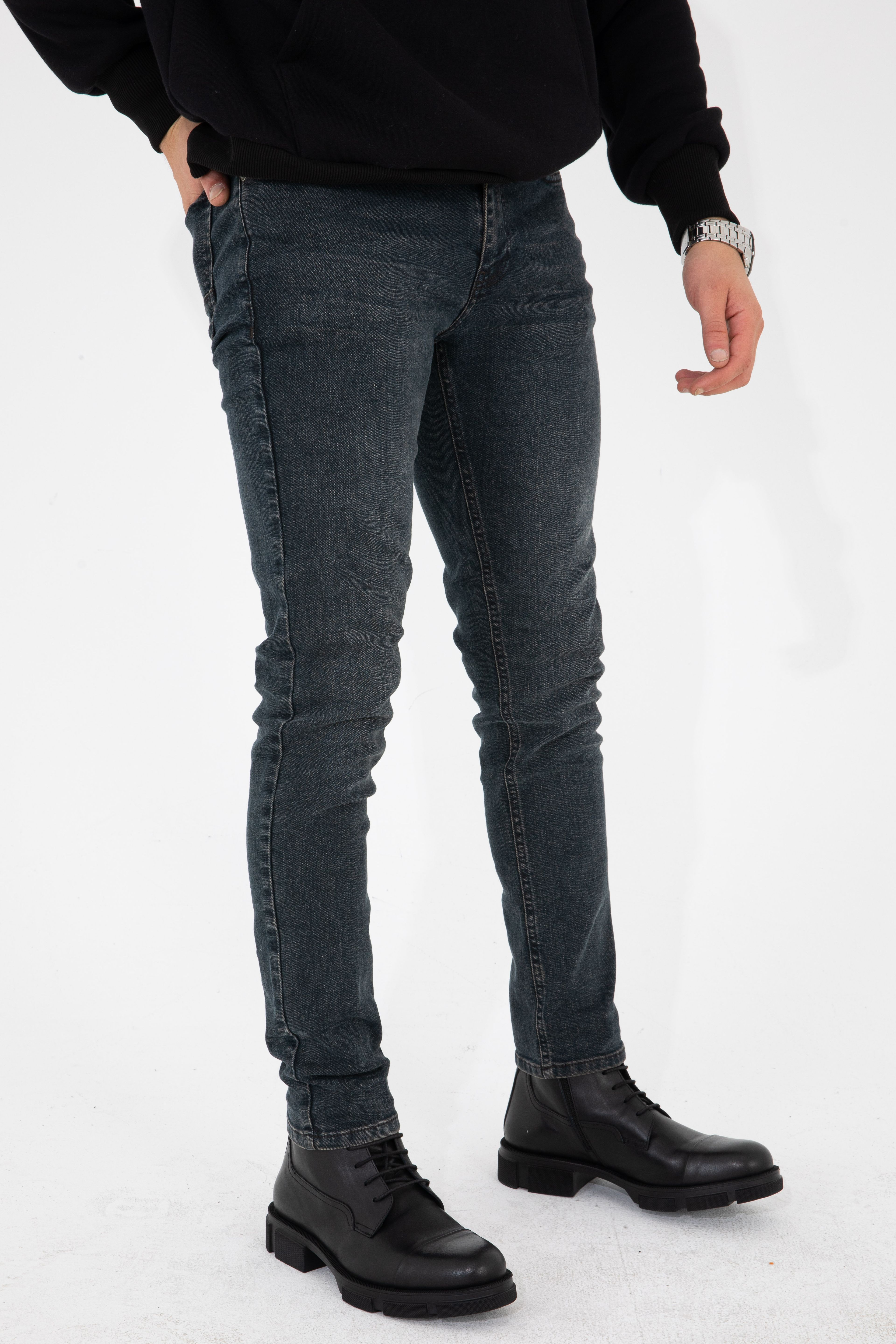 Erkek Taşlamalı Antrasit Slim Fit Likralı Esnek Jeans Kot Pantolon HLTHE001935