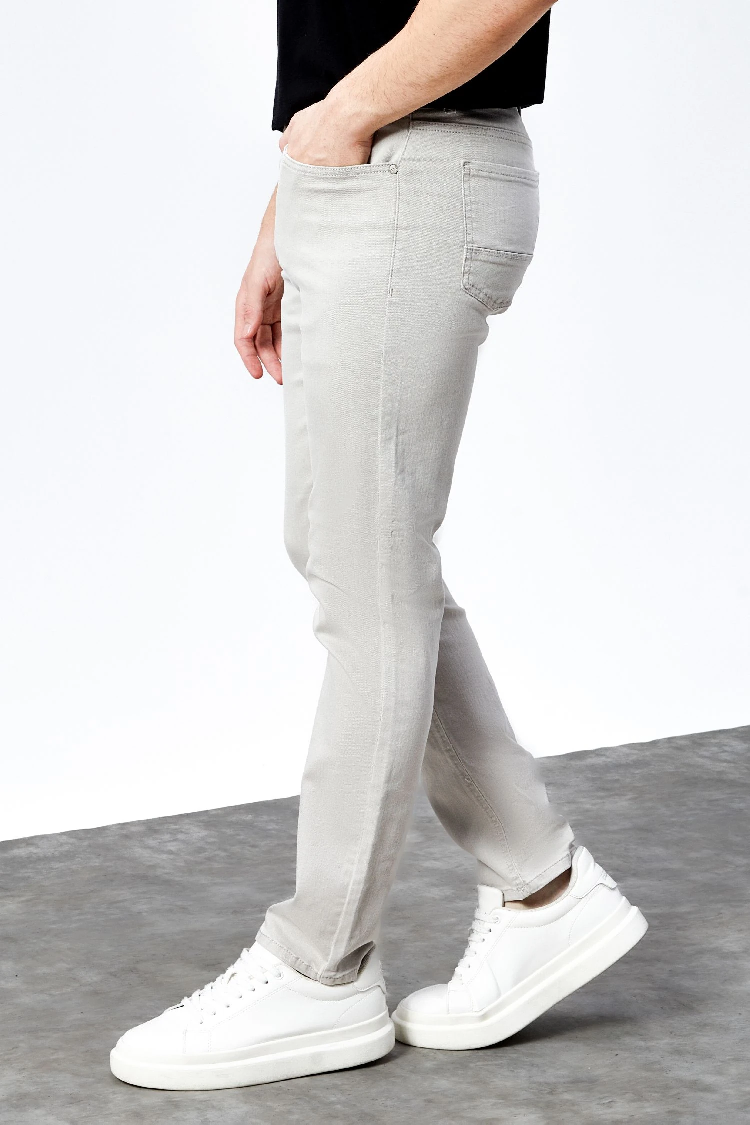 Erkek Taş Rengi Regular Fit Rahat Kesim Esnek Likralı Denim Jeans Kot Pantolon HLTHE001918