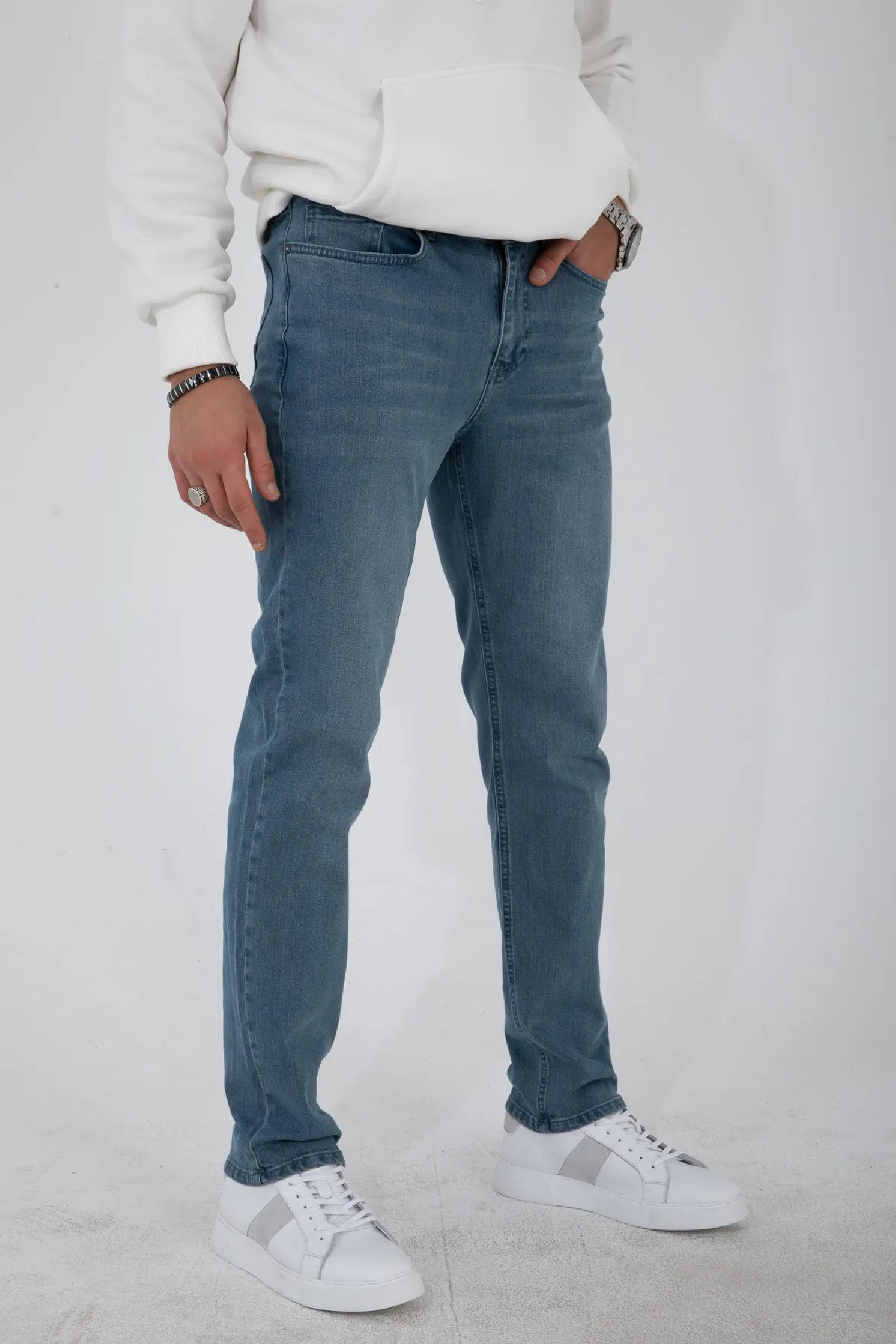 Erkek Mavi Regular Fit Likralı Jean Kot Pantolon FRANZ