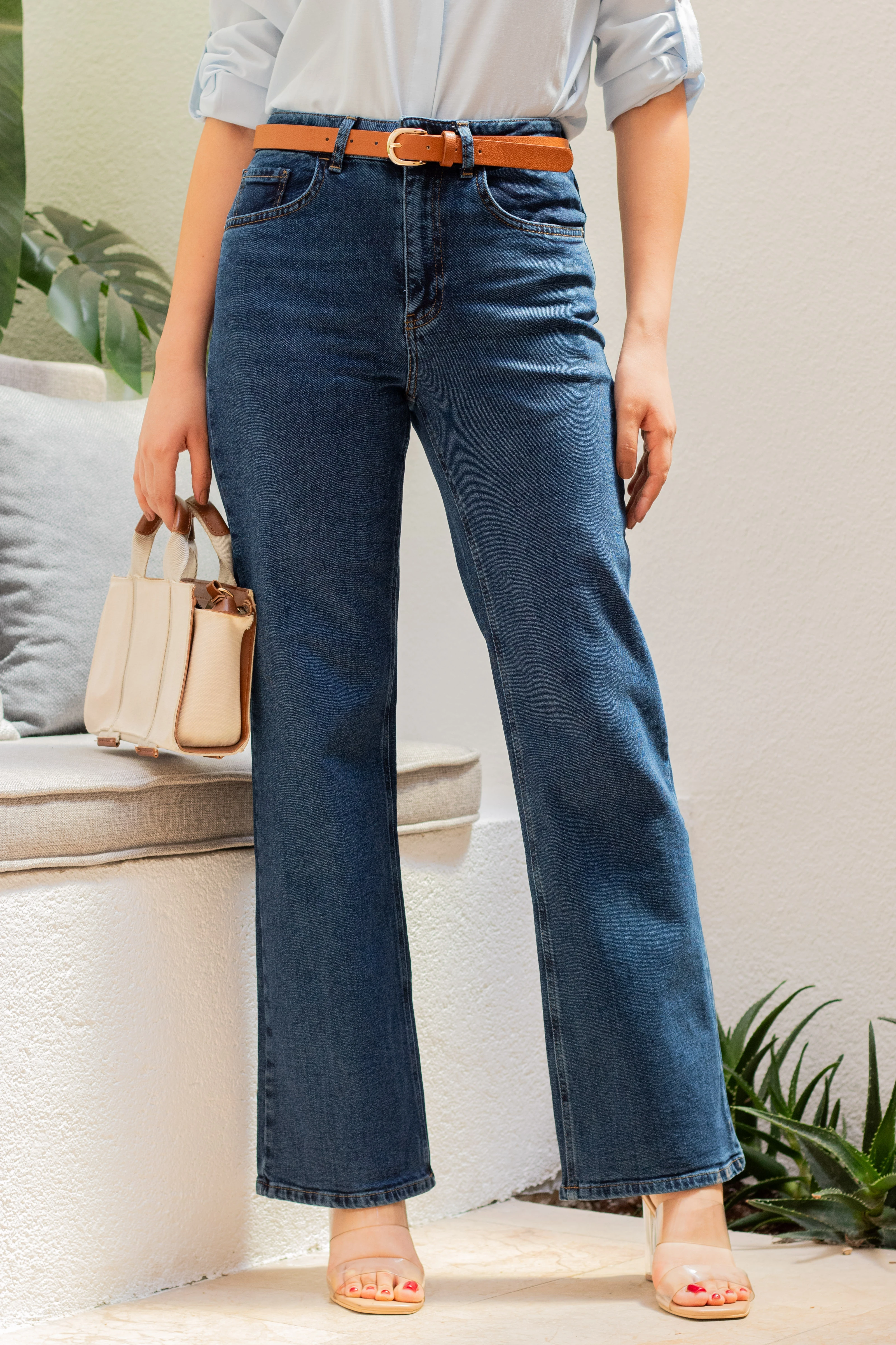 Koyu Mavi Kadın Wide Leg Jean Yüksek Bel Palazzo Likralı Esnek Kot Pantolon Jessica-kymavi