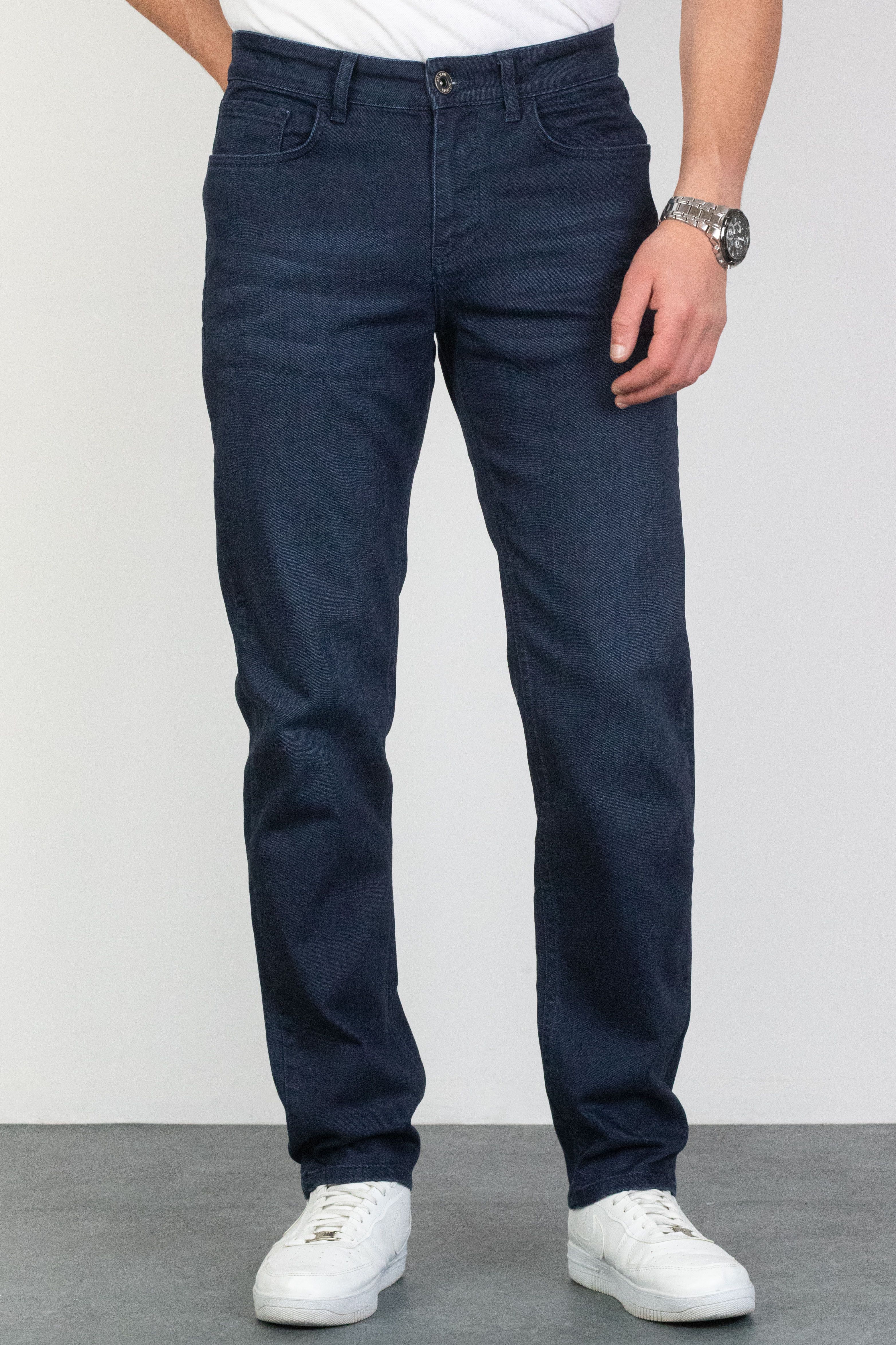 Erkek Lacivert Regular Fit Rahat Kesim Esnek Likralı Denim Jeans Kot Pantolon Hlthe003005