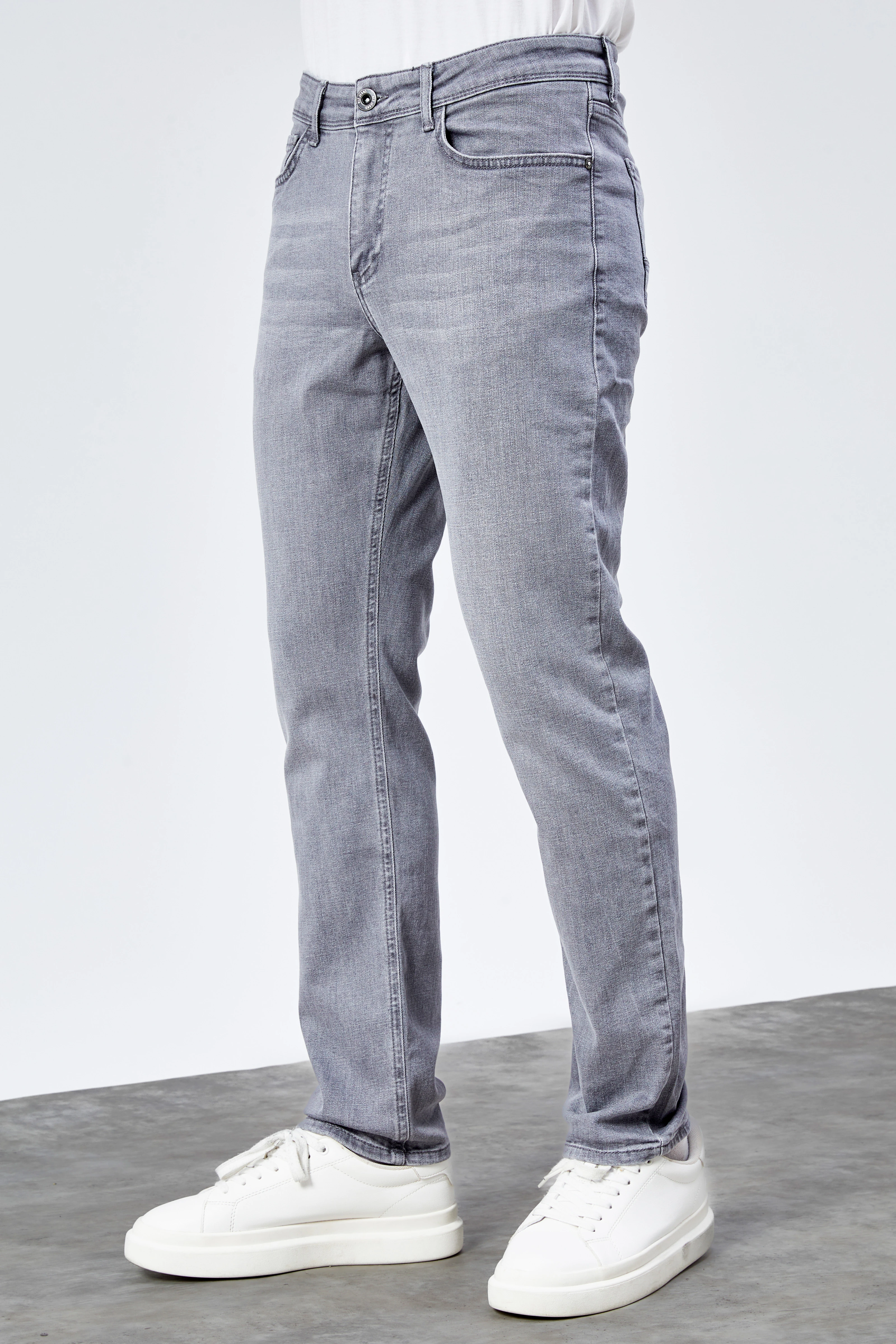 Erkek Gri Regular Jeans Likralı Esnek Kot Pantolon HLTHE001983