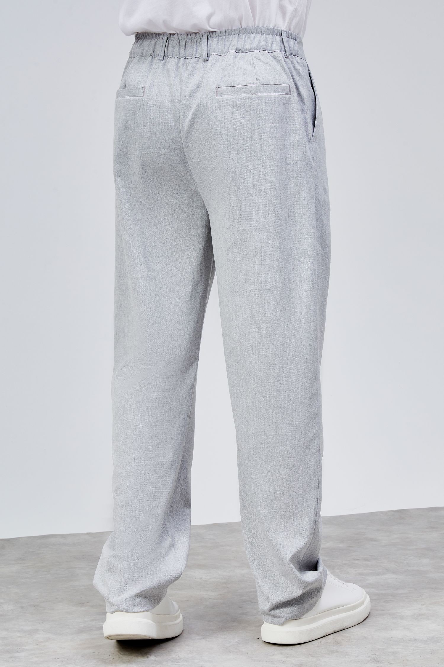 Erkek Gri Çift Pileli Rahat Kesim Beli Lastikli Bol Paça Baggy Pantolon ALBERT-1990