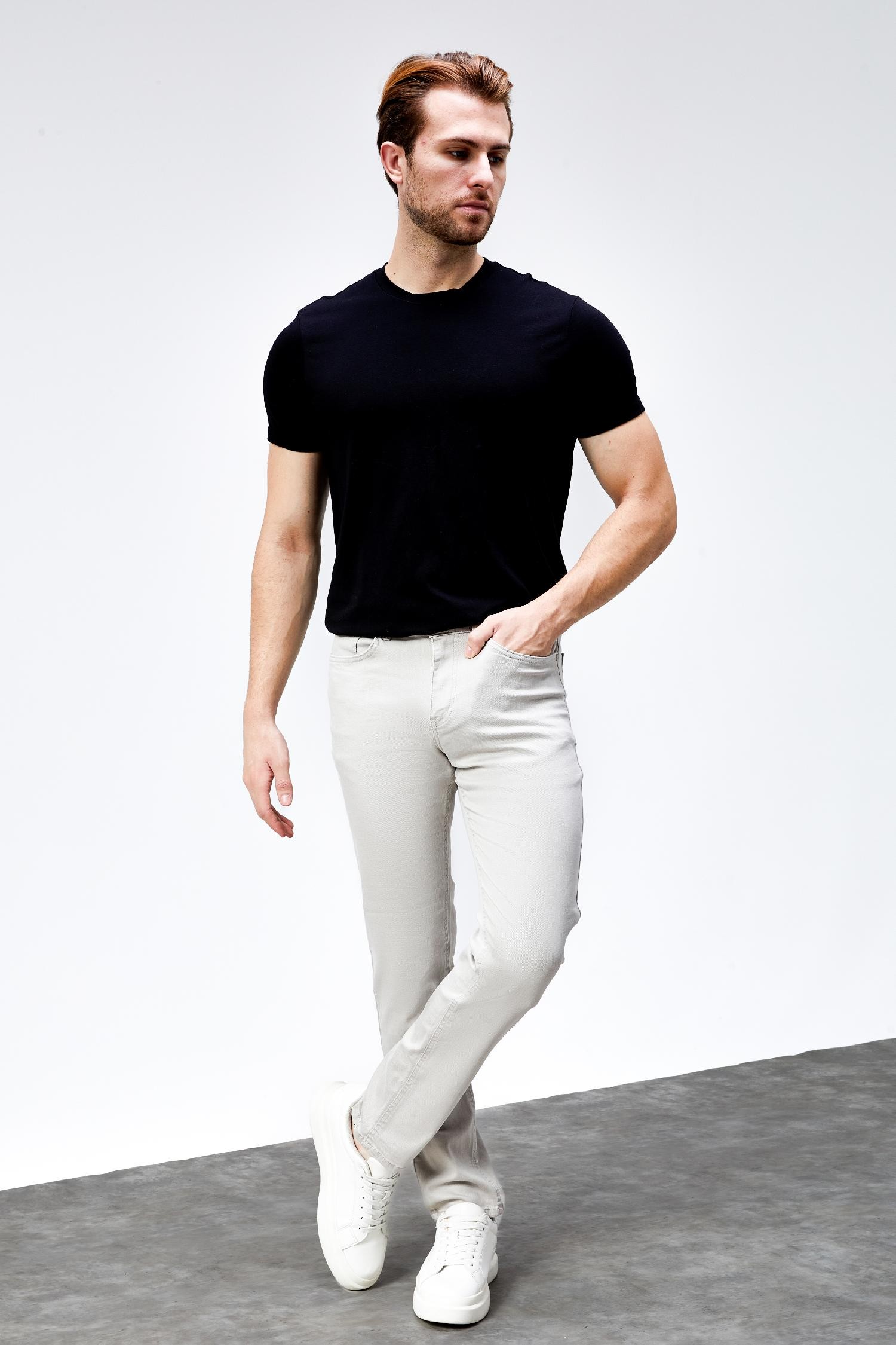 Erkek Taşlamalı Mavi Regular Fit Rahat Kesim Esnek Likralı Denim Jeans Kot Pantolon HLTHE001918