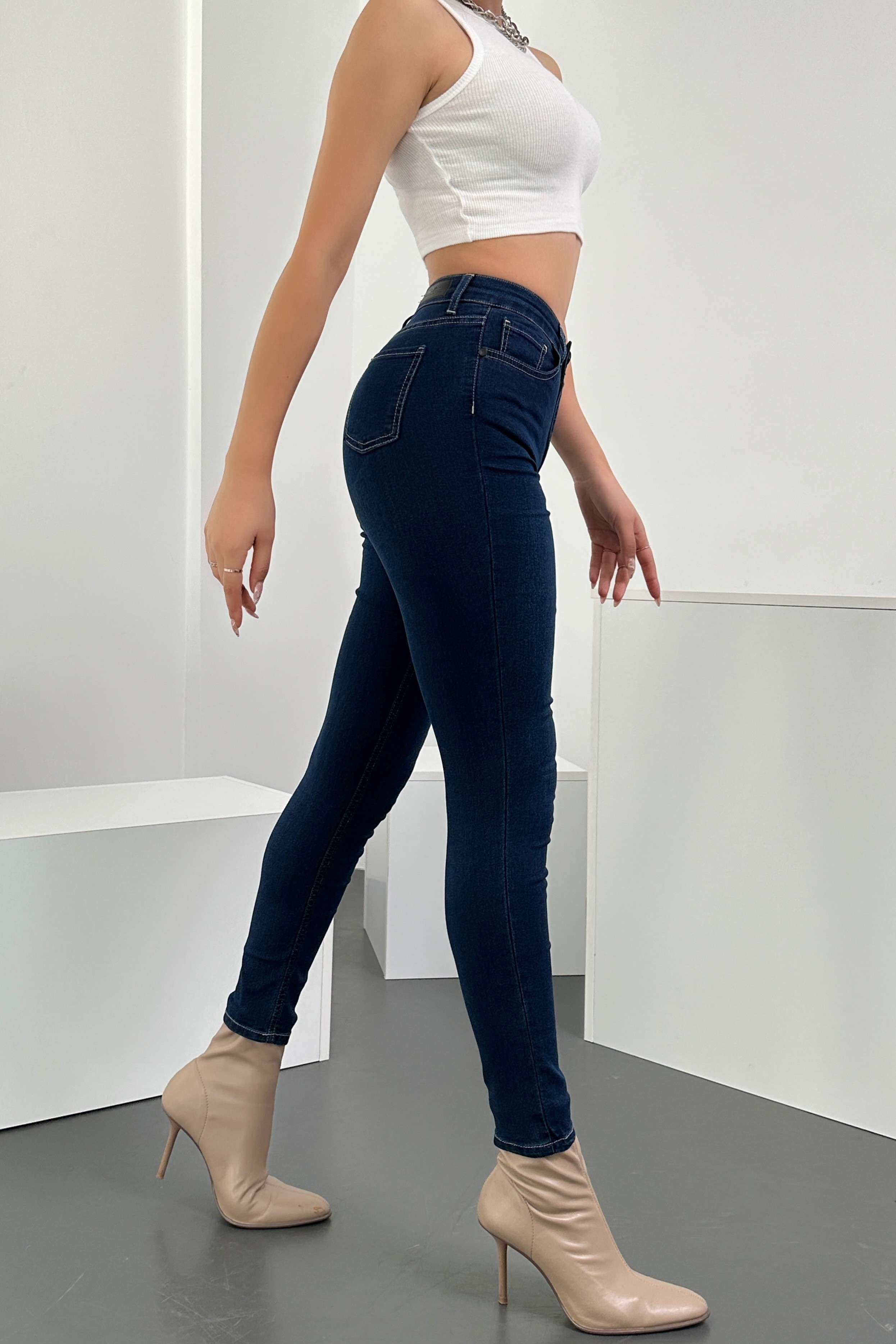 Kadın Yazlık Süper Skinny Fit Esnek Likralı Yüksek Bel Denim Jean Kot Pantolon HLTJENNİE-BLUEBLACK-A