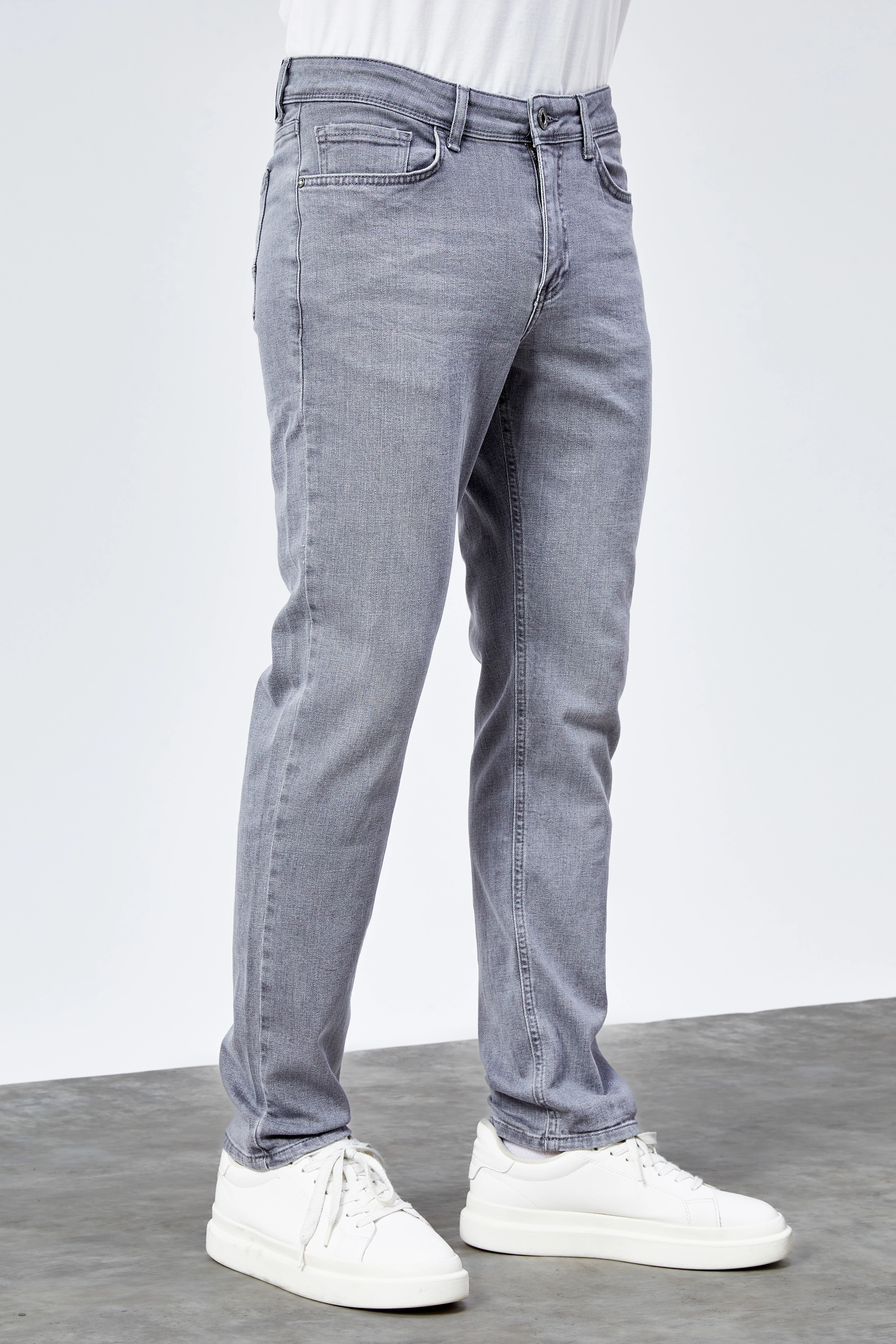 Erkek Gri Regular Jeans Likralı Esnek Kot Pantolon HLTHE001983