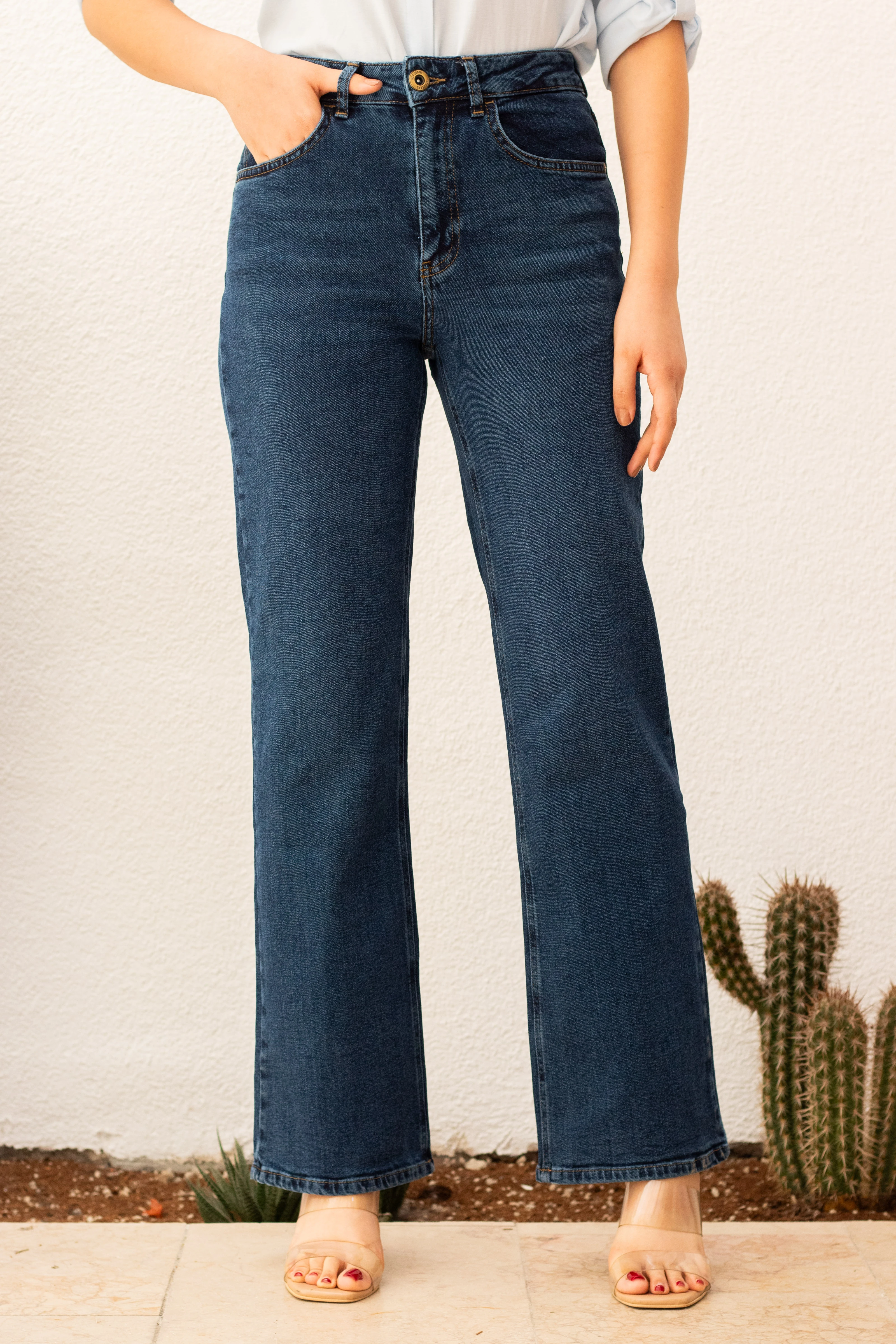 Koyu Mavi Kadın Wide Leg Jean Yüksek Bel Palazzo Likralı Esnek Kot Pantolon Jessica-kymavi