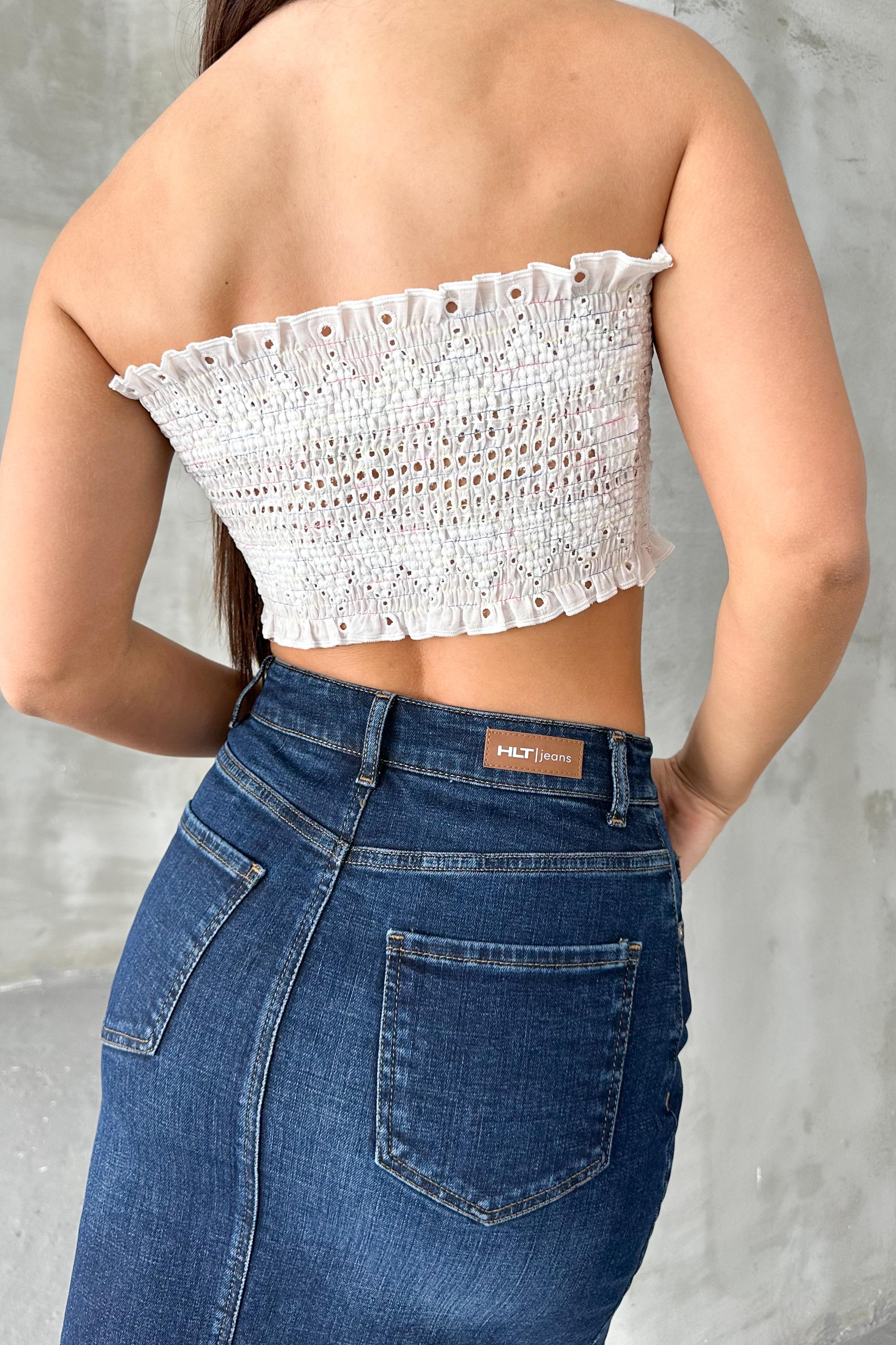 Koyu Mavi Kadın Regular Fit Yüksek Bel Orta Boy Denim Kot Etek ALİCE-4006