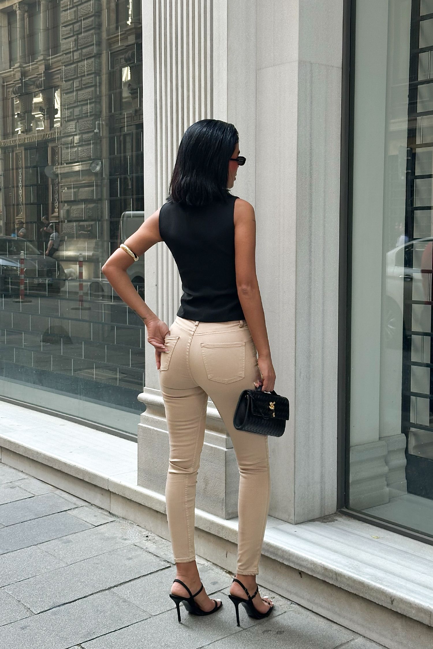 Kadın Bej Süper Skinny Fit Esnek Likralı Yüksek Bel Jean Kot Pantolon JENNİE-2005