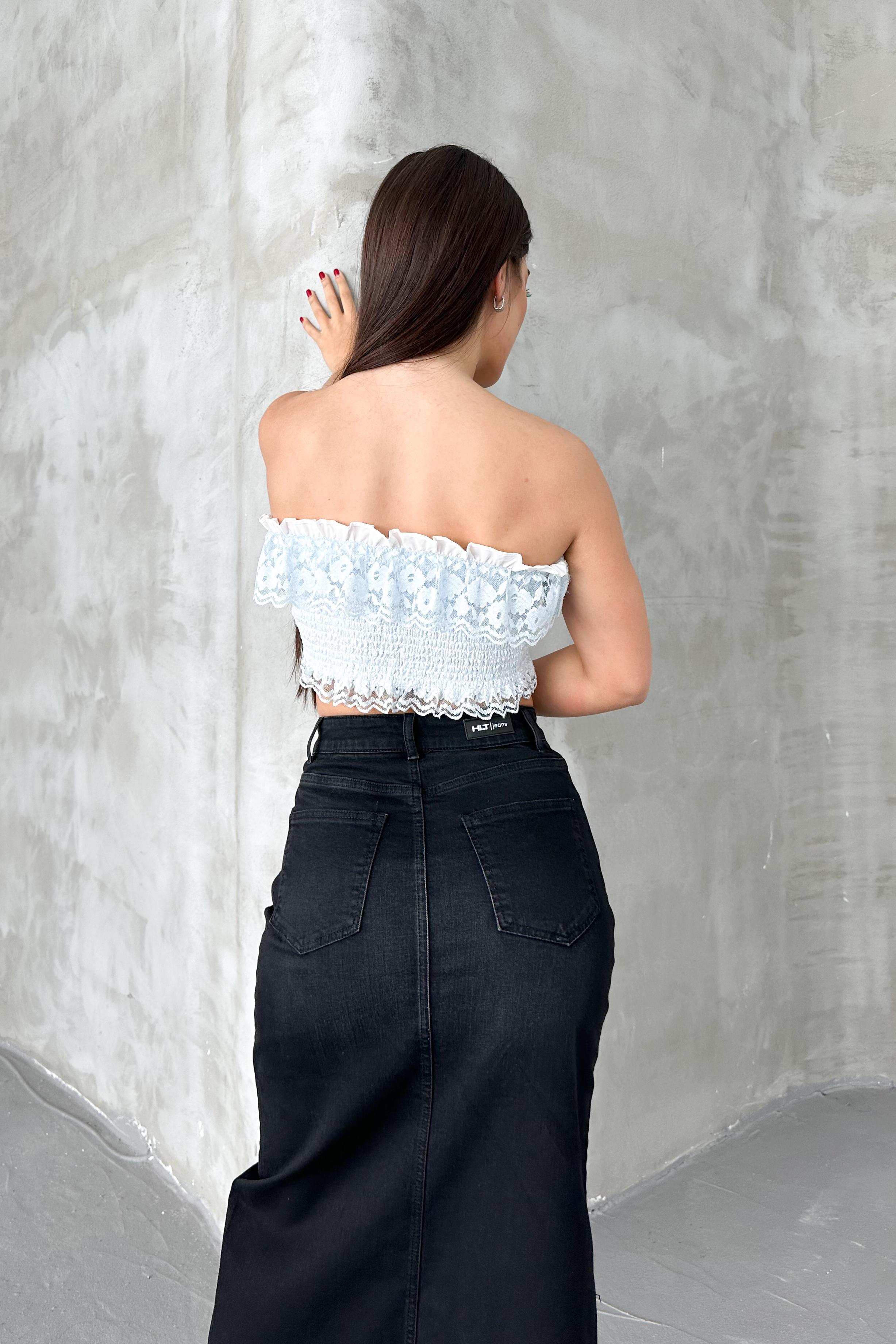 Siyah Kadın Regular Fit Yüksek Bel Uzun Maxi Boy Denim Kot Etek MERRY-4098