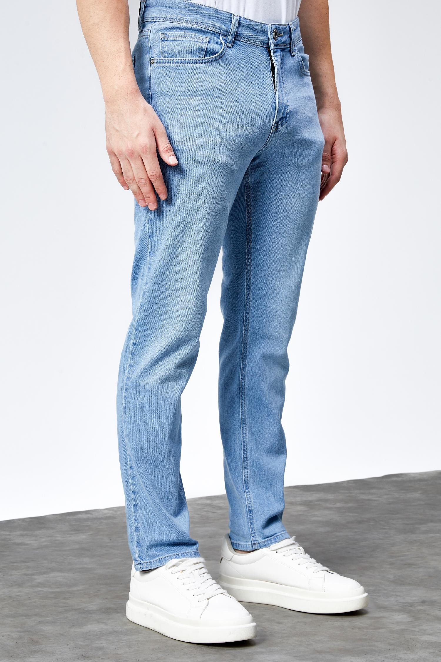 Erkek RİCARDO Buz Mavi Taşlamalı Slim Fit Likralı Jean Kot Pantolon