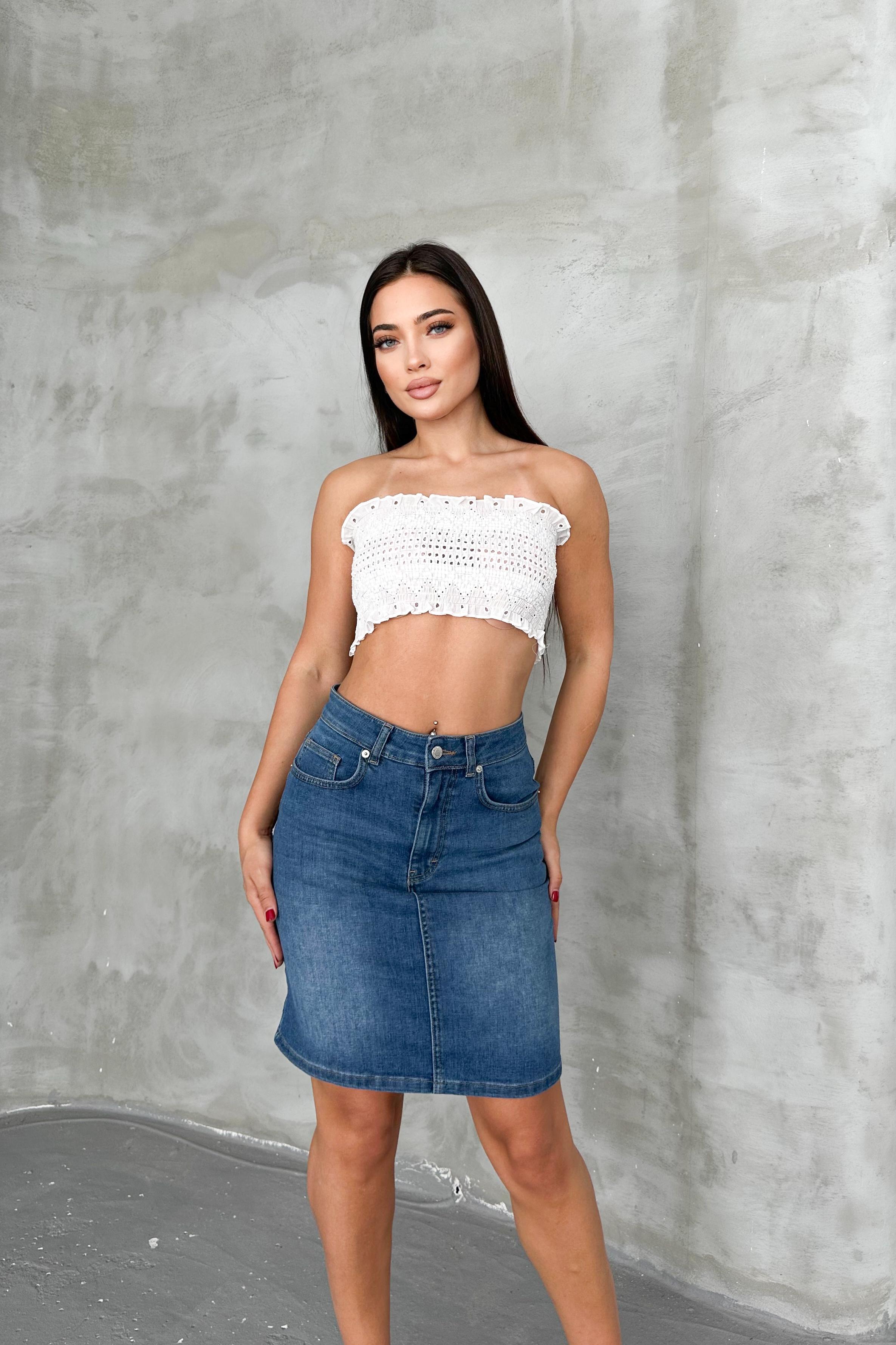 Açık Mavi Kadın Regular Fit Yüksek Bel Orta Boy Denim Kot Etek ALİCE-4003