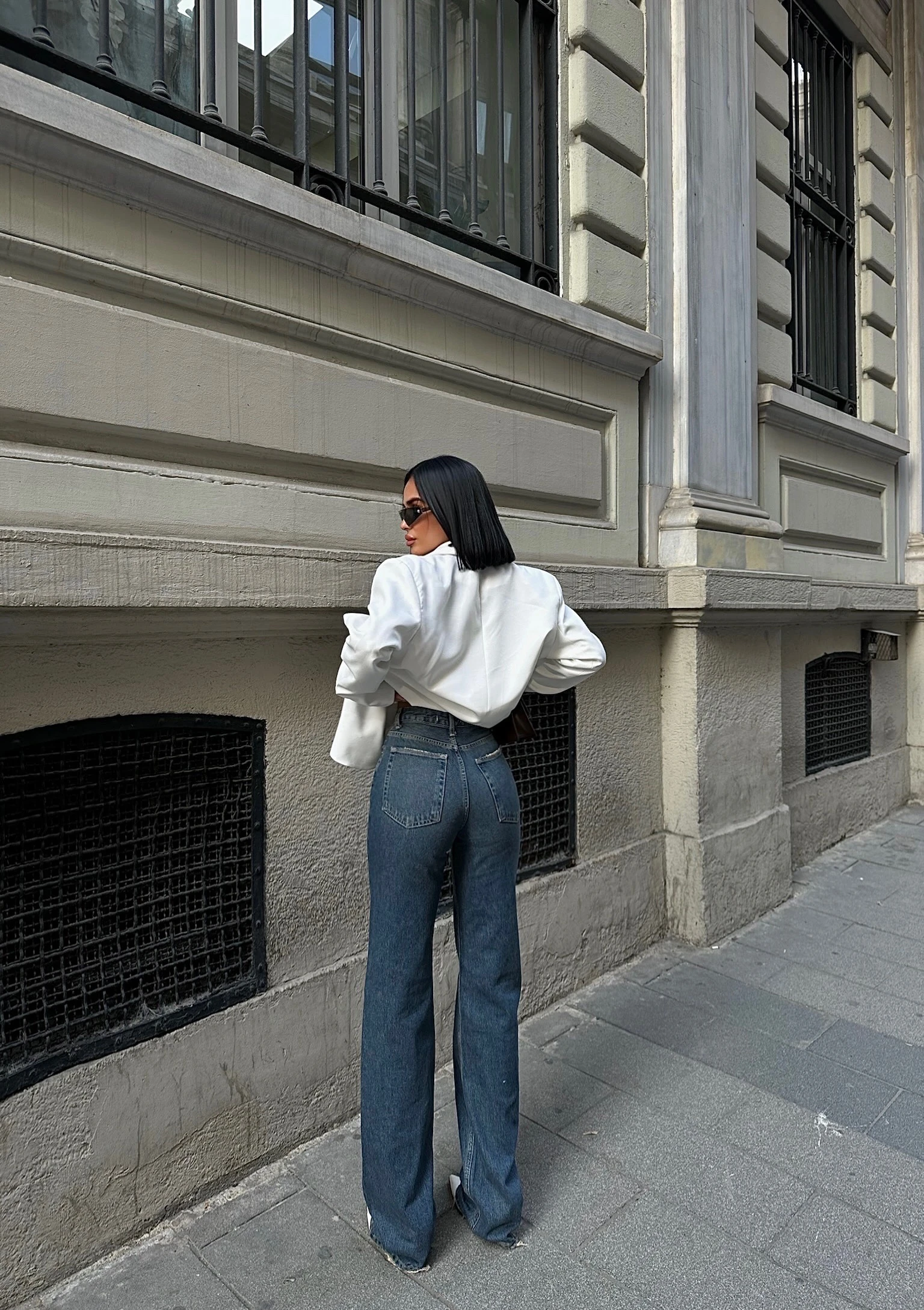 Tint Yeşili Kadın Wide Leg Jean Yüksek Bel Palazzo Likralı Esnek Kot Pantolon JESSİCA-2045