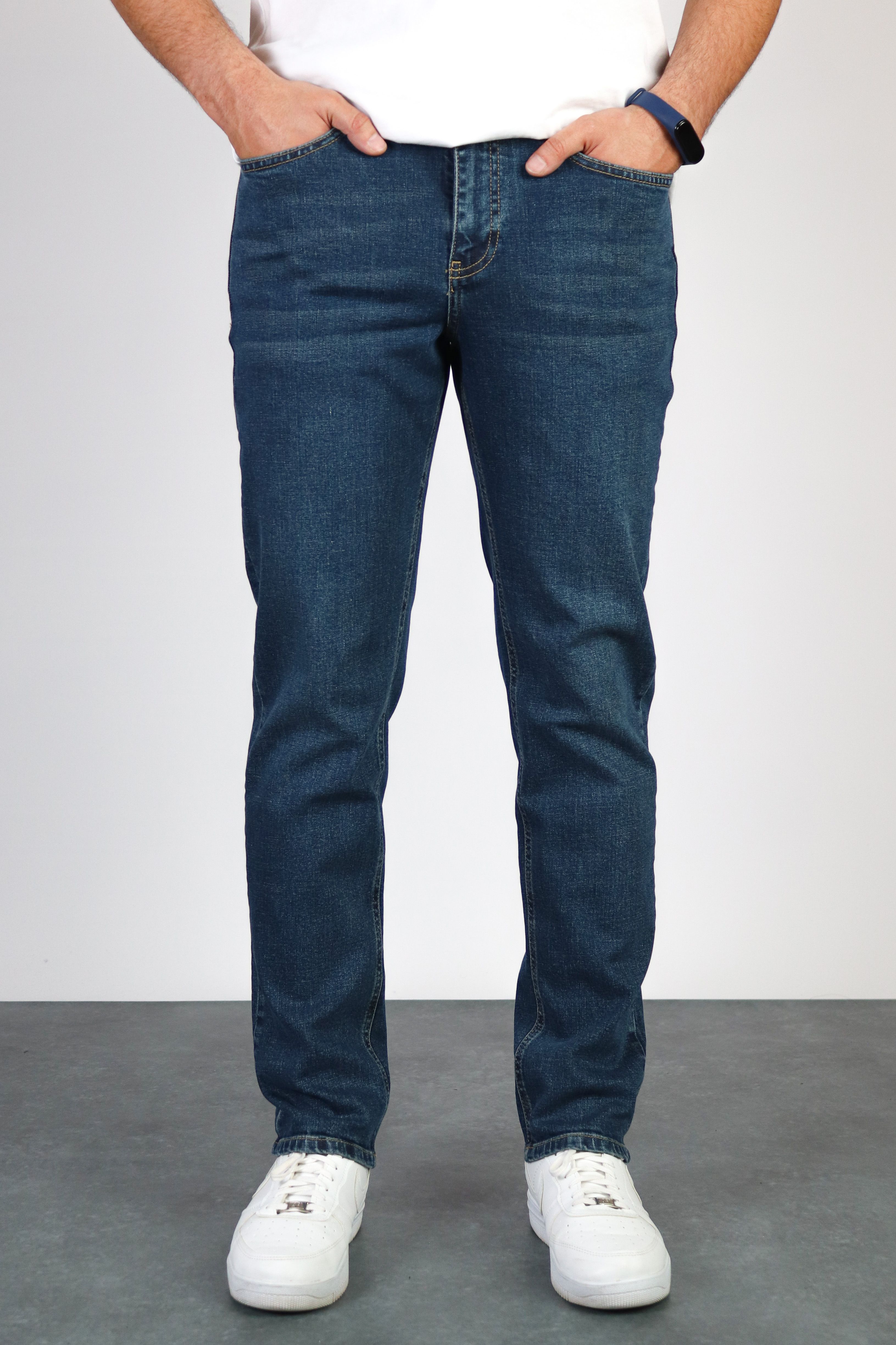 Erkek Okyanus Mavisi Regular Fit Boru Paça Esnek Likralı Denim Jeans Kot Pantolon Hlthe001976