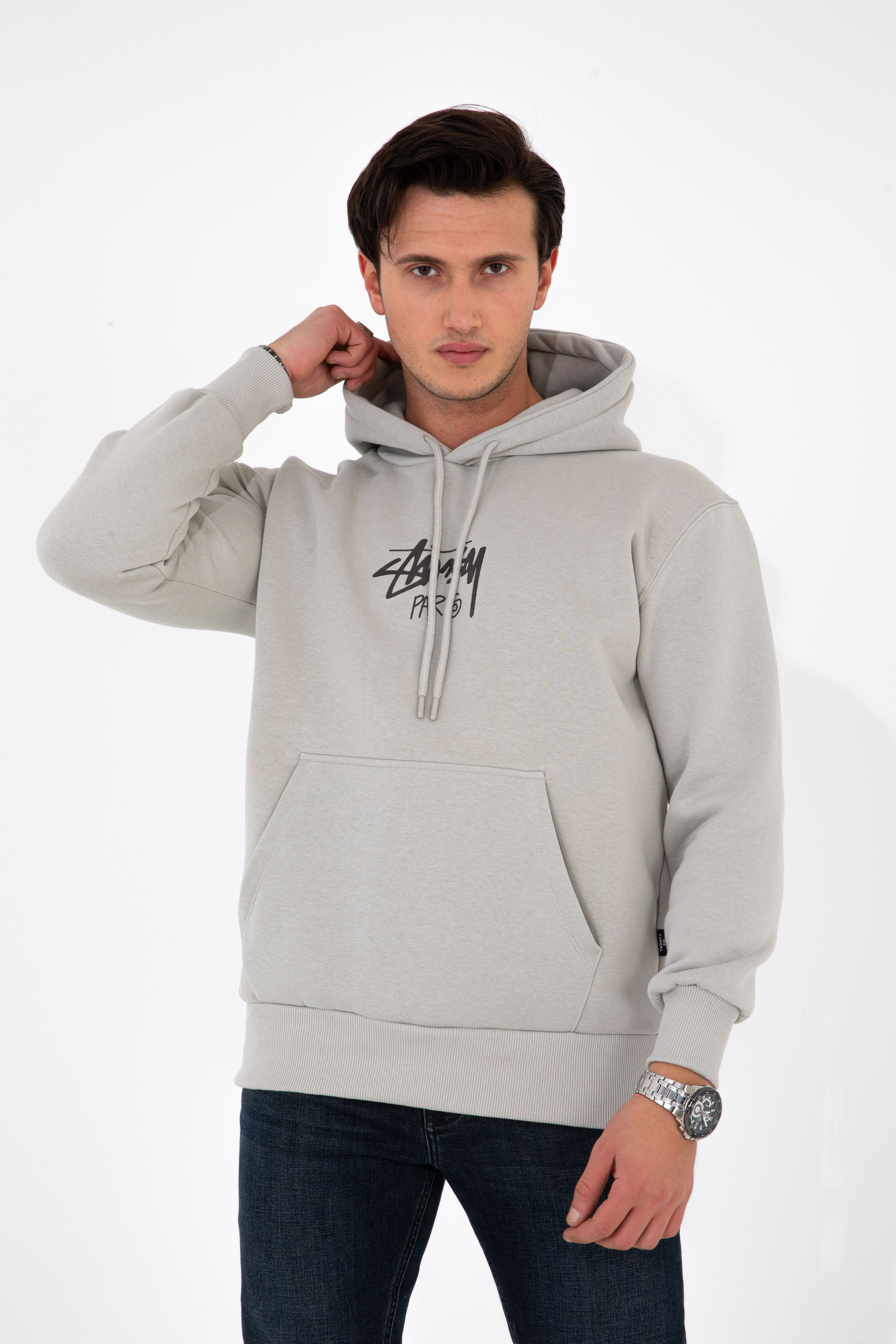 Baskılı Hoodie - Gri