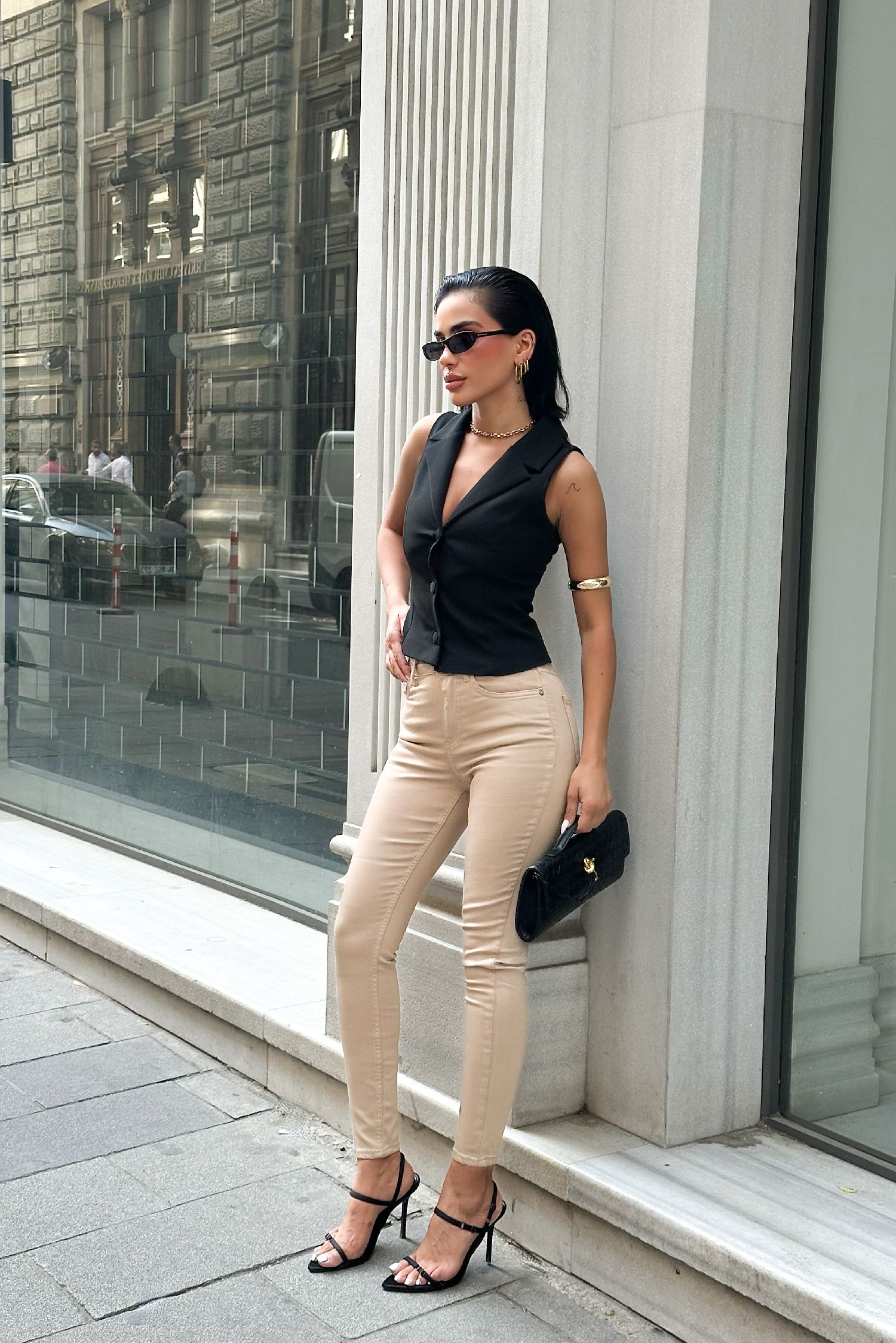 Kadın Bej Süper Skinny Fit Esnek Likralı Yüksek Bel Jean Kot Pantolon JENNİE-2005