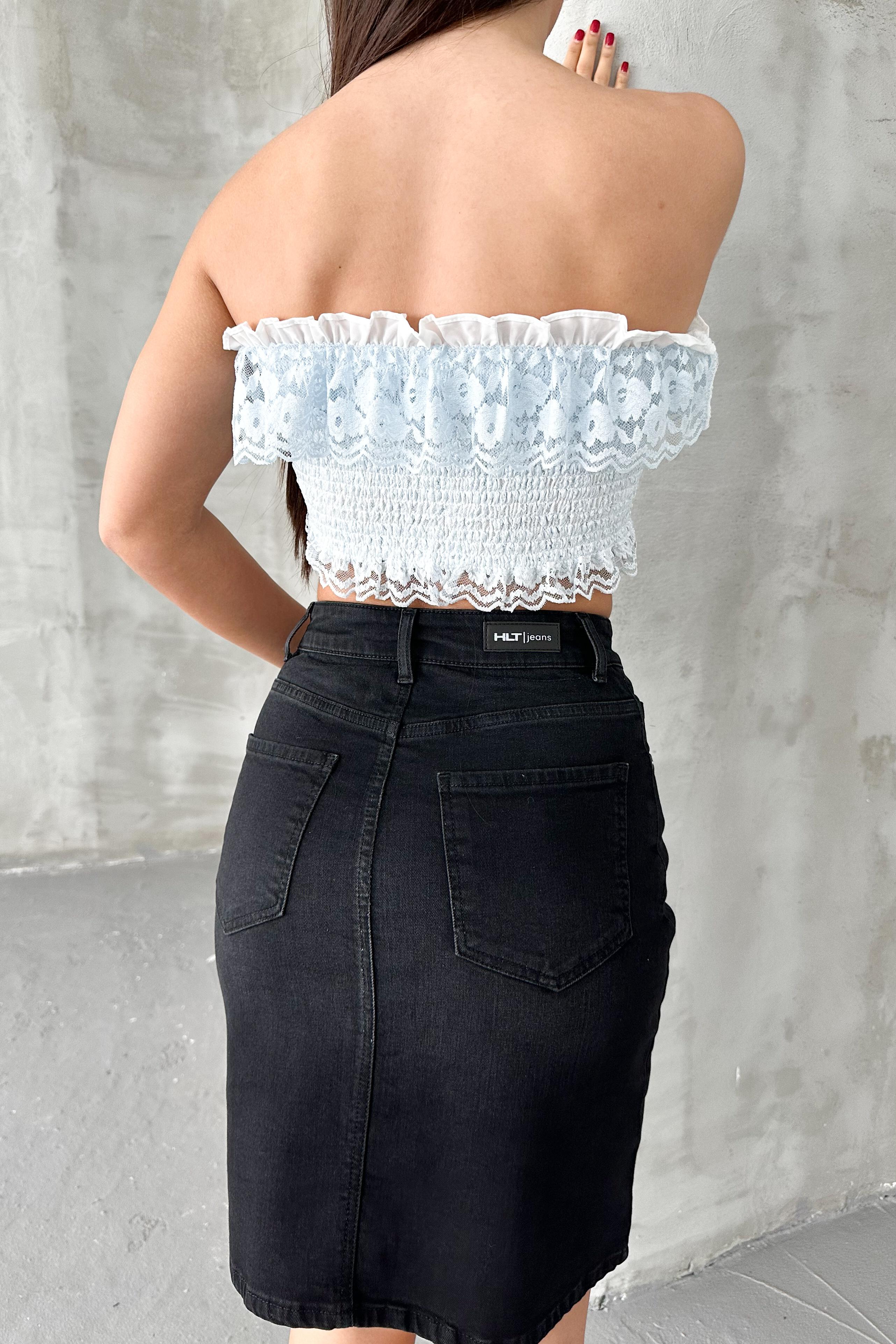 Siyah Kadın Regular Fit Yüksek Bel Orta Boy Denim Kot Etek ALİCE-4009