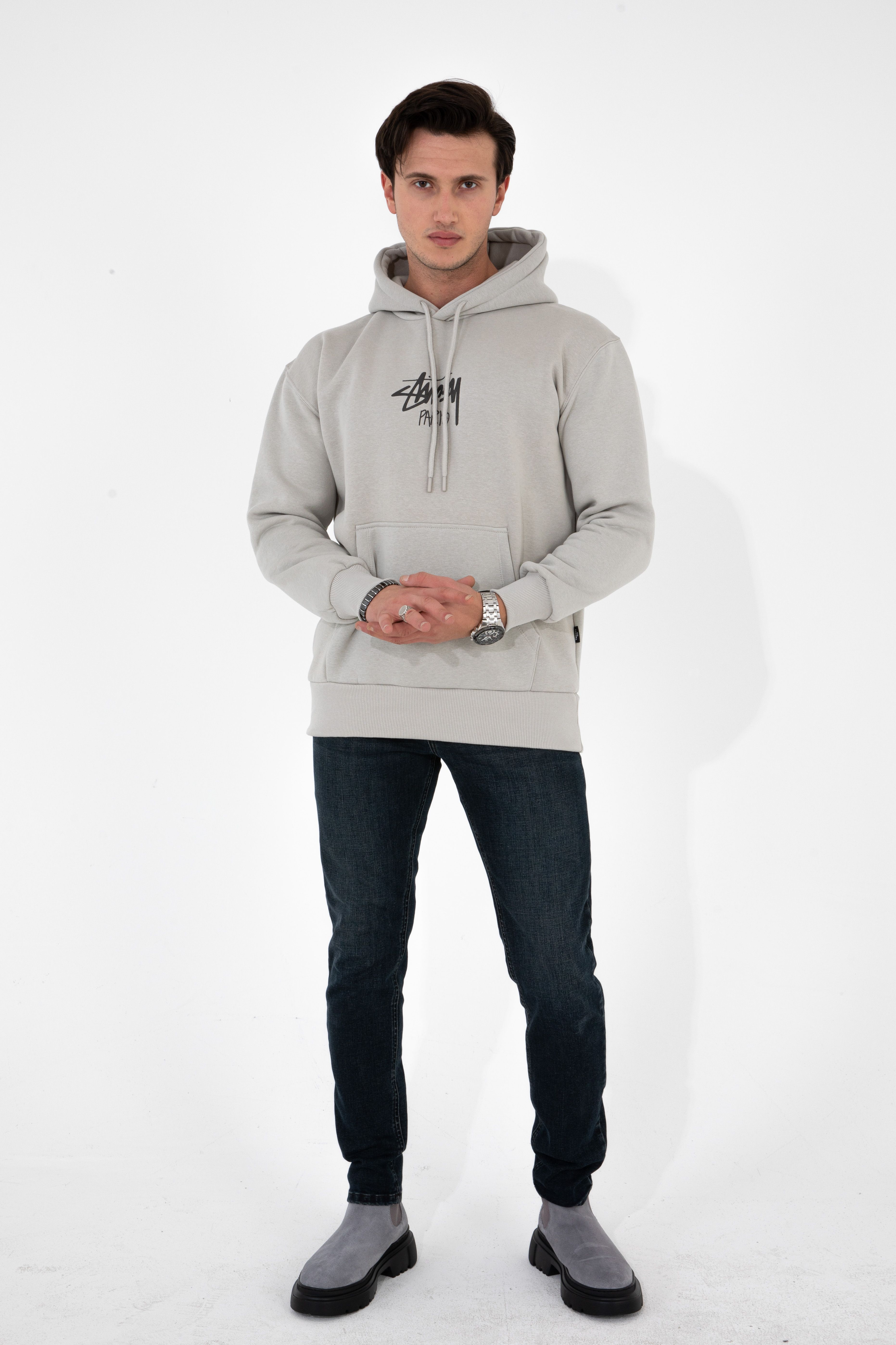 Baskılı Hoodie - Gri