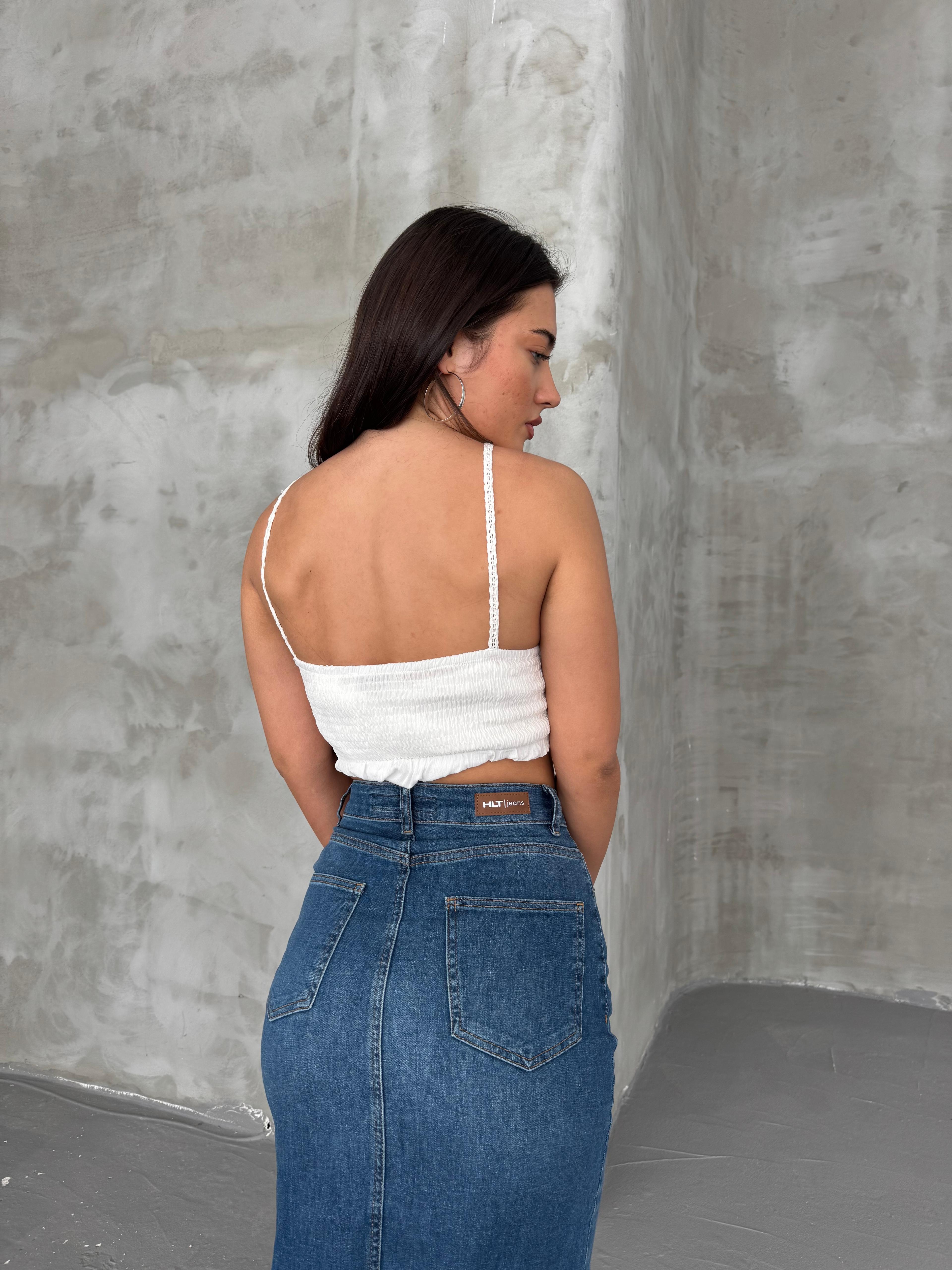Açık Mavi Kadın Regular Fit Yüksek Bel Uzun Maxi Boy Denim Kot Etek MERRY-4092