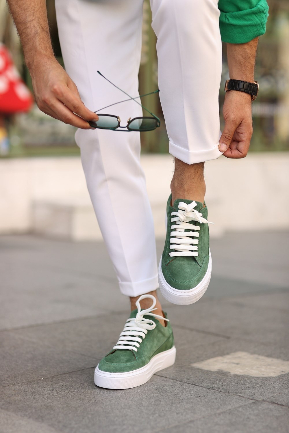 HLT Jeans Erkek Süet Bağcıklı Sneakers Ayakkabı - yeşil