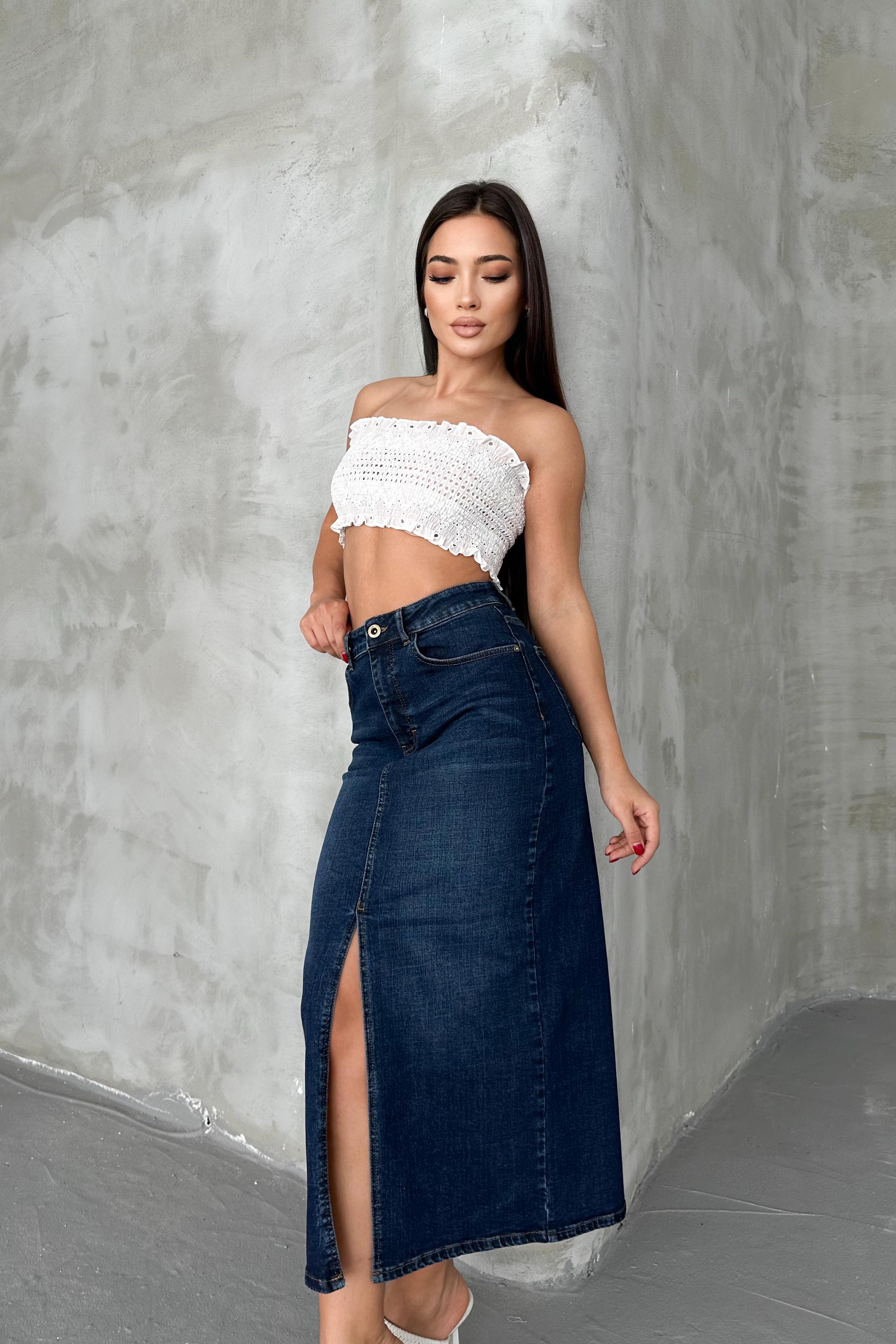 Koyu Mavi Kadın Regular Fit Yüksek Bel Uzun Maxi Boy Denim Kot Etek MERRY-4095