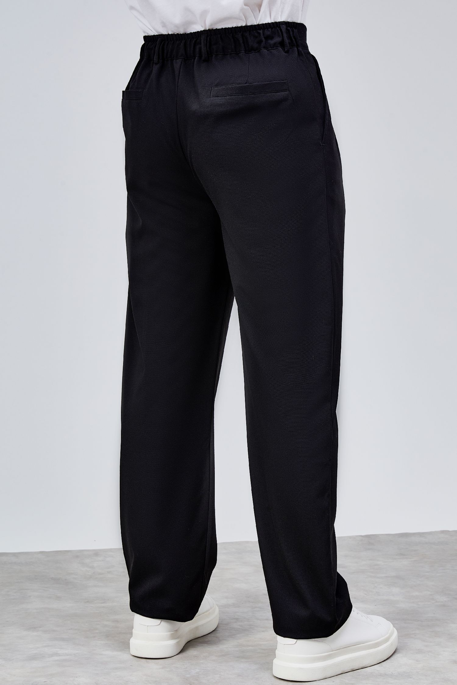 Erkek Siyah Çift Pileli Rahat Kesim Beli Lastikli Bol Paça Baggy Pantolon ALBERT-1988