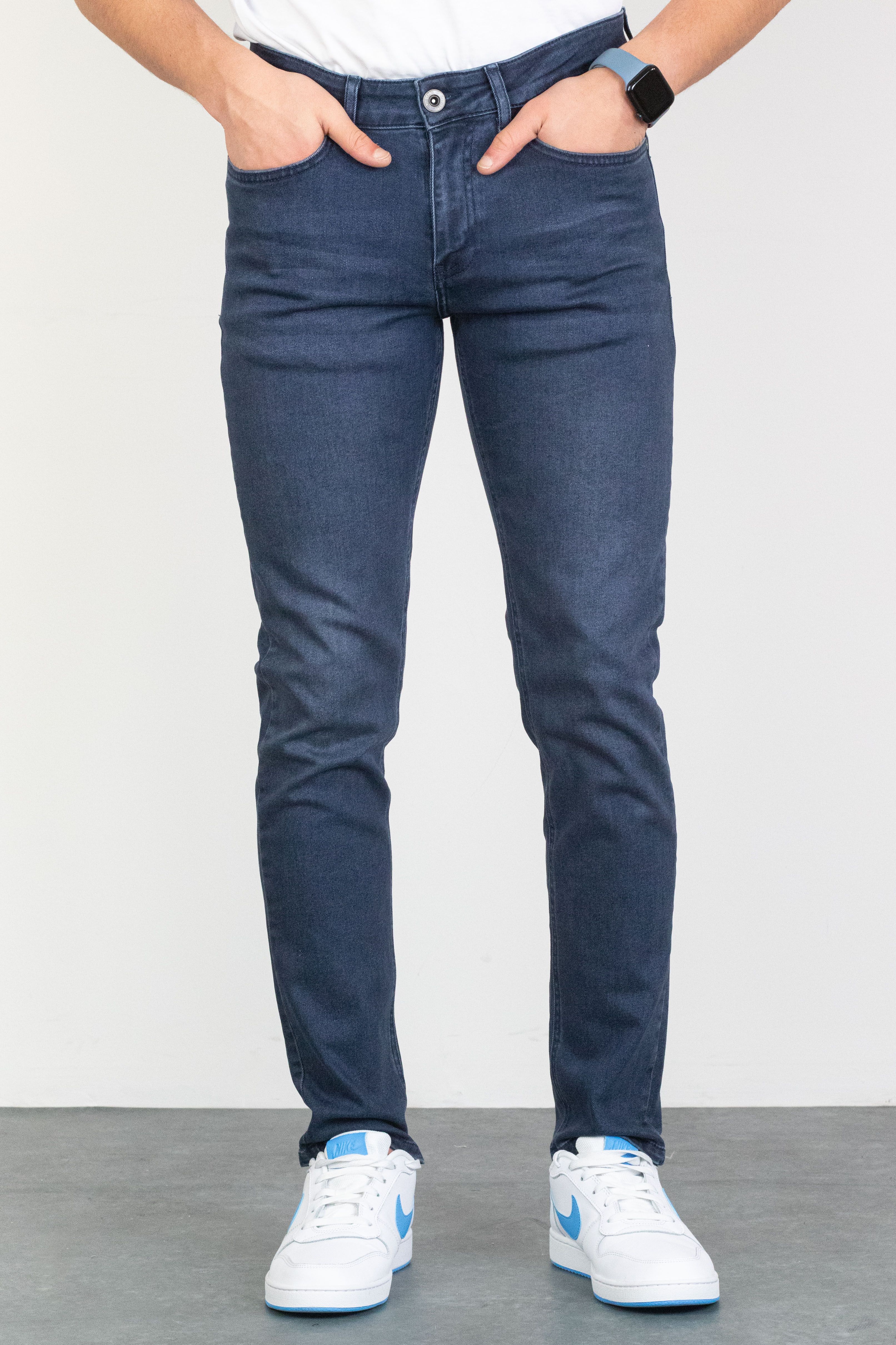 Erkek Lacivert Slim Fit Licralı Esnek Taşlamalı Kot Pantolon HLT00842 HLTVALBLUE