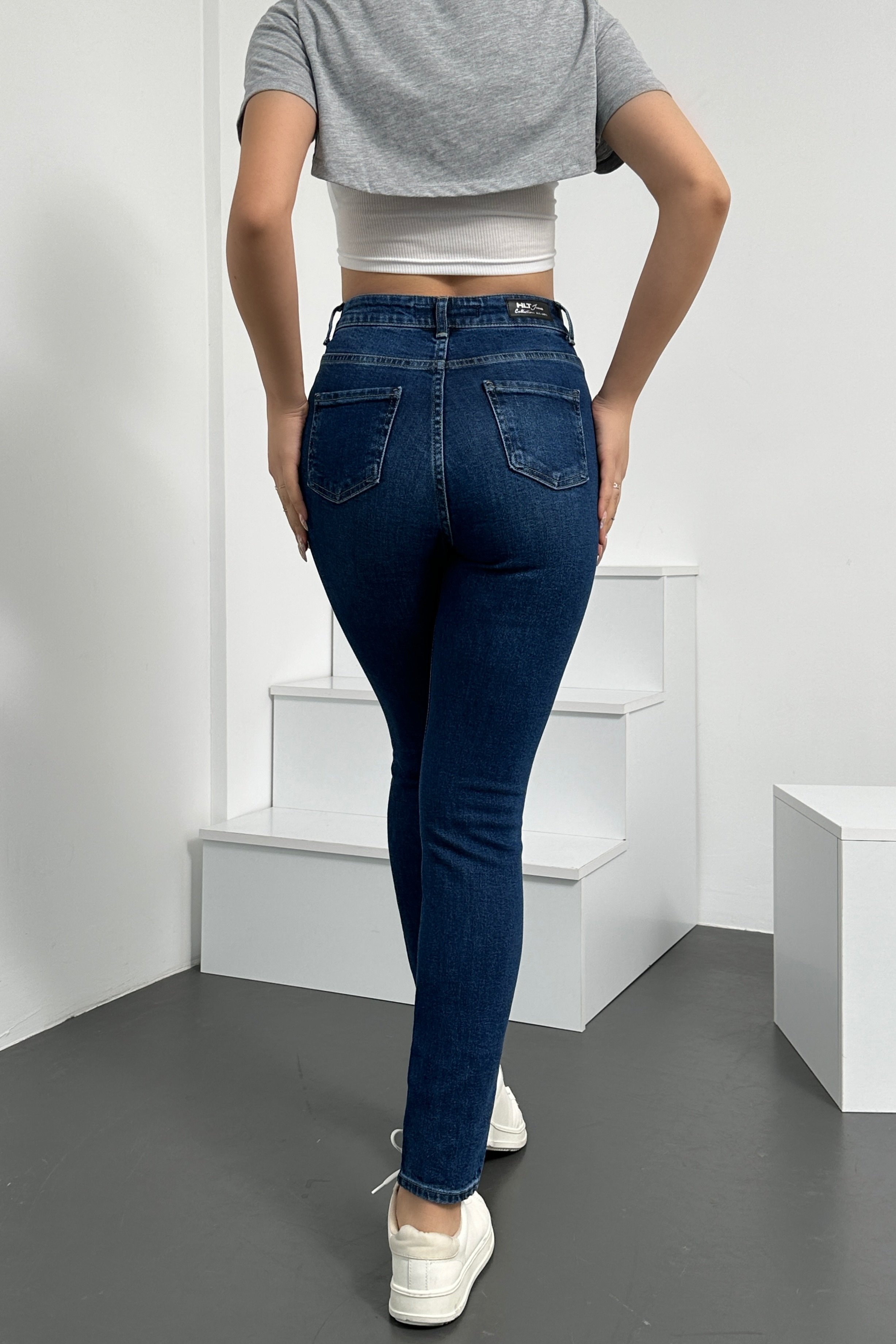 Kadın Mavi Süper Skinny Fit Esnek Likralı Yüksek Bel Denim Jean Kot Pantolon HLTJENNİE-STEVE