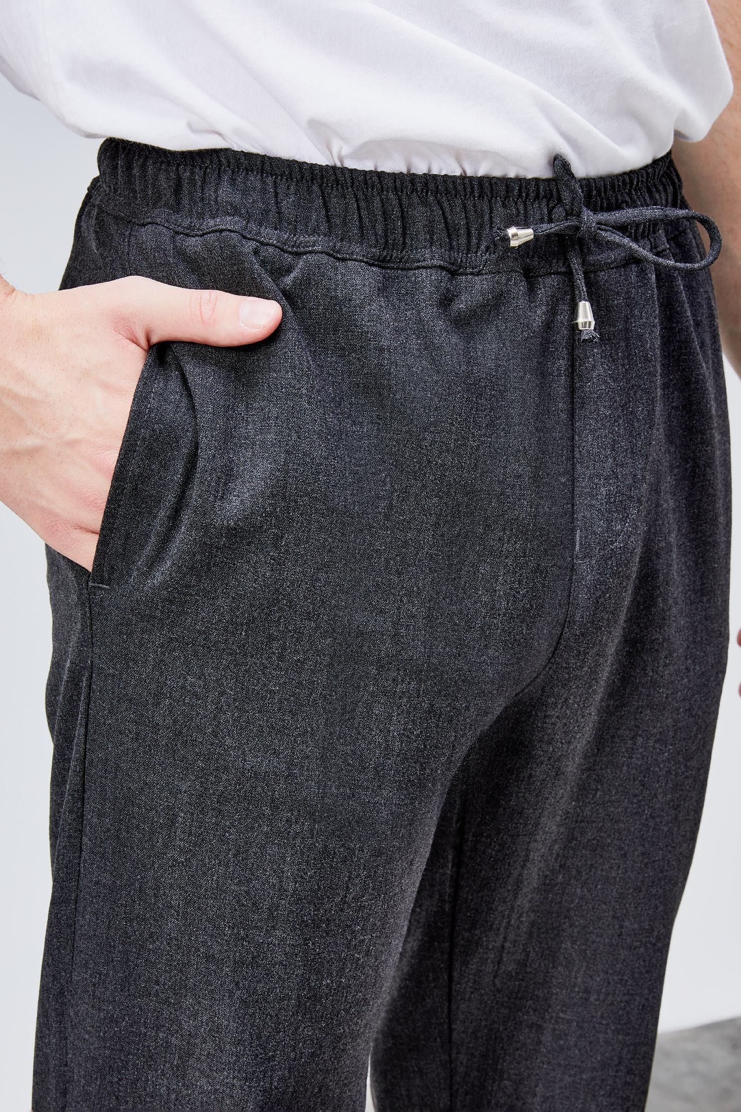 Erkek Antrasit Relaxed Fit Yandan Cepli Beli Lastikli Bağcıklı Duble Paça Jogger Pantolon BOLT-1995