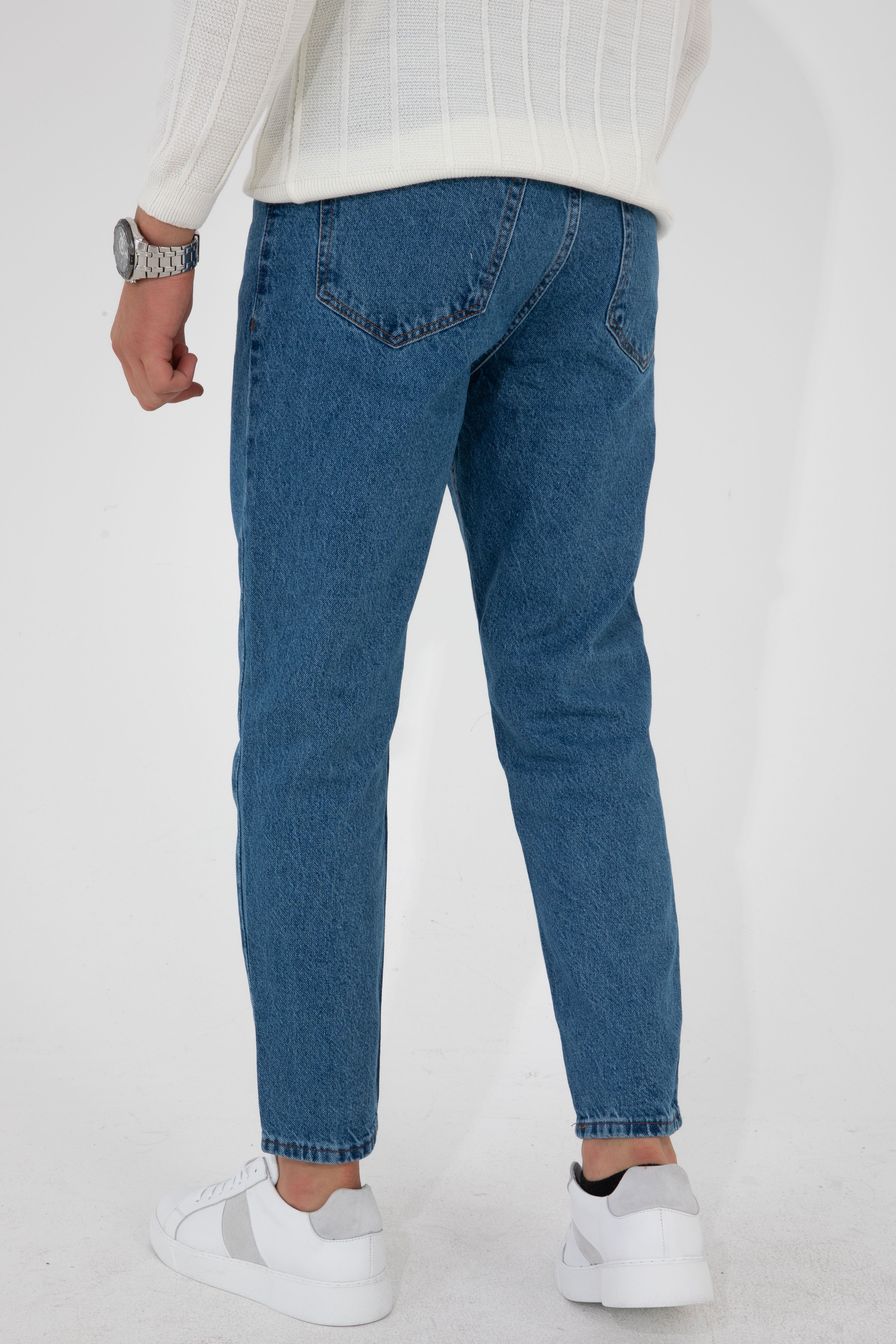 Likrasız Carrot Fit Jean - Mavi