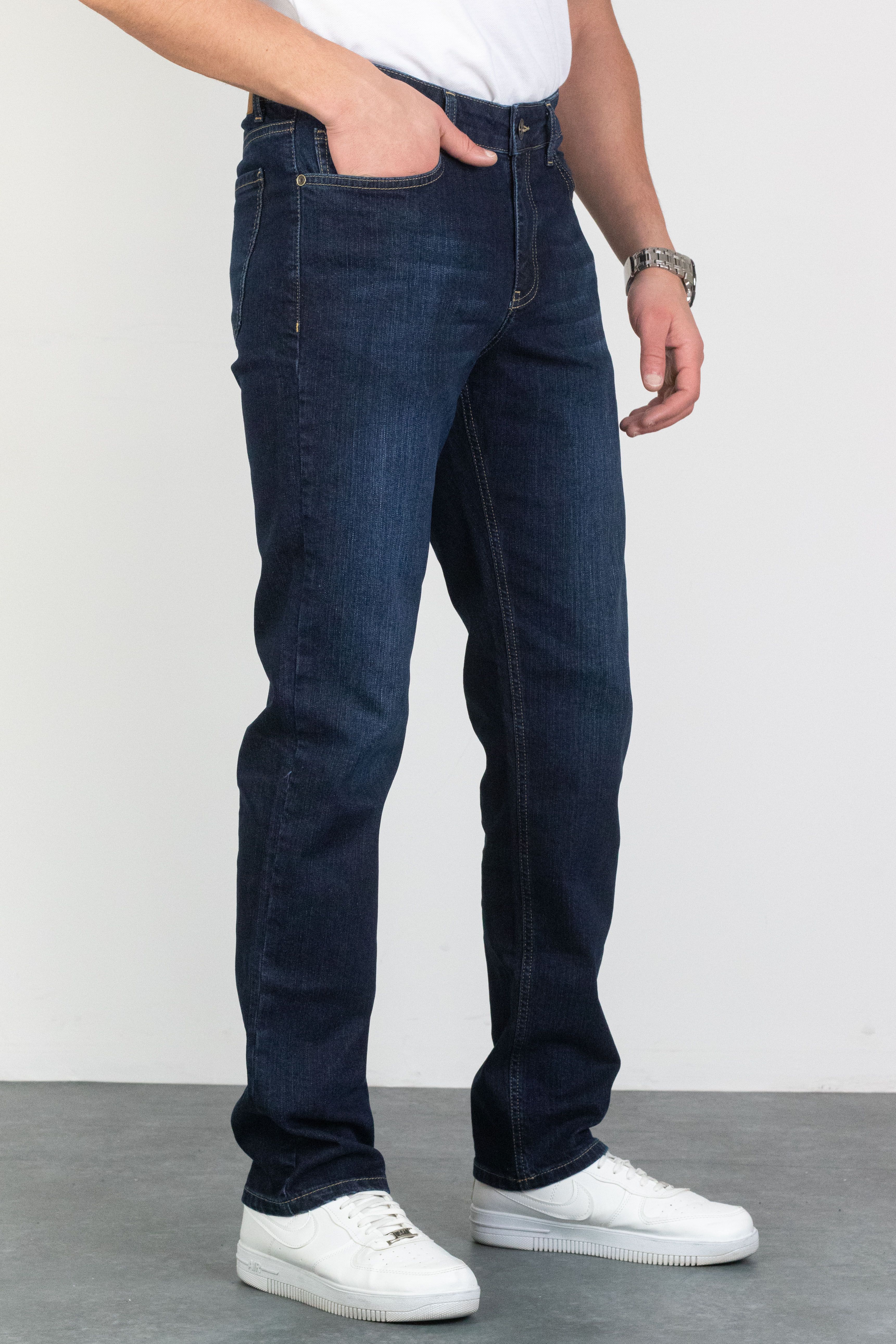 Erkek Koyu Mavi Regular Fit Boru Paça Esnek Likralı Jeans Kot Pantolon Hlthe001977