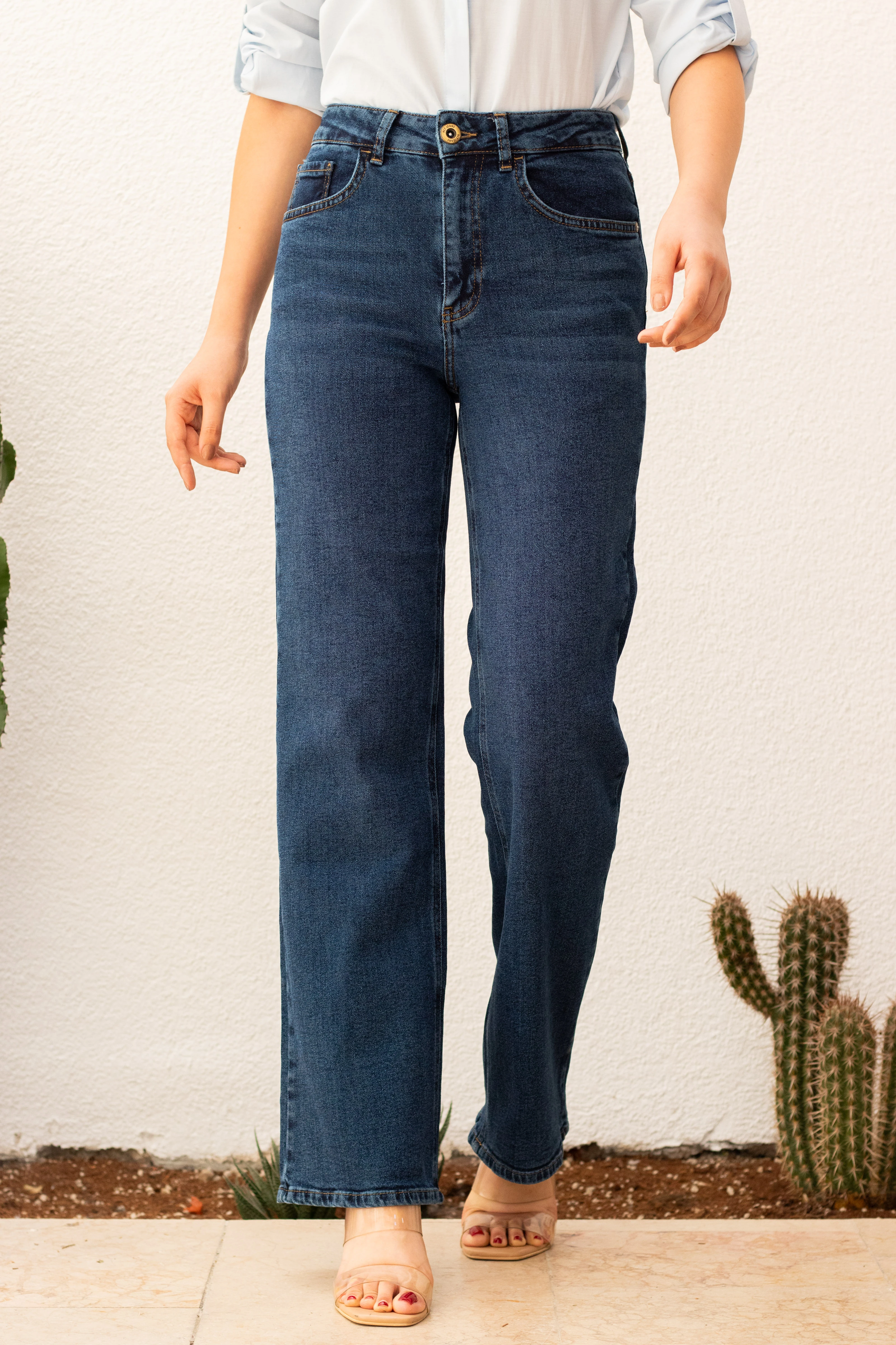 Koyu Mavi Kadın Wide Leg Jean Yüksek Bel Palazzo Likralı Esnek Kot Pantolon Jessica-kymavi