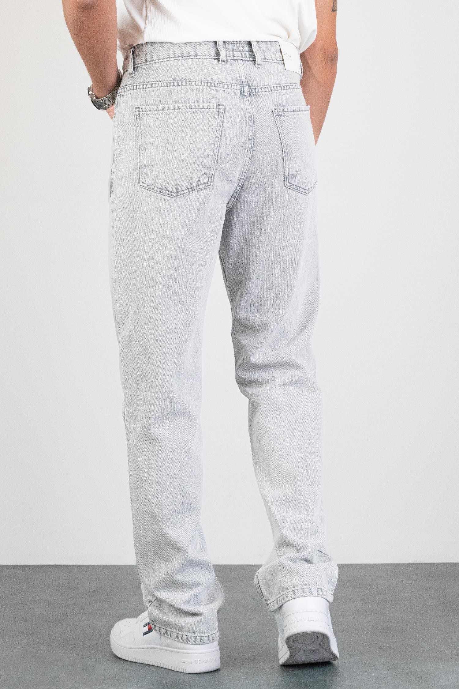 Erkek Açık Gri Straight Baggy Fit Likrasız Rahat Kesim %100 Pamuk Loose Jean Pantolon OLİVER