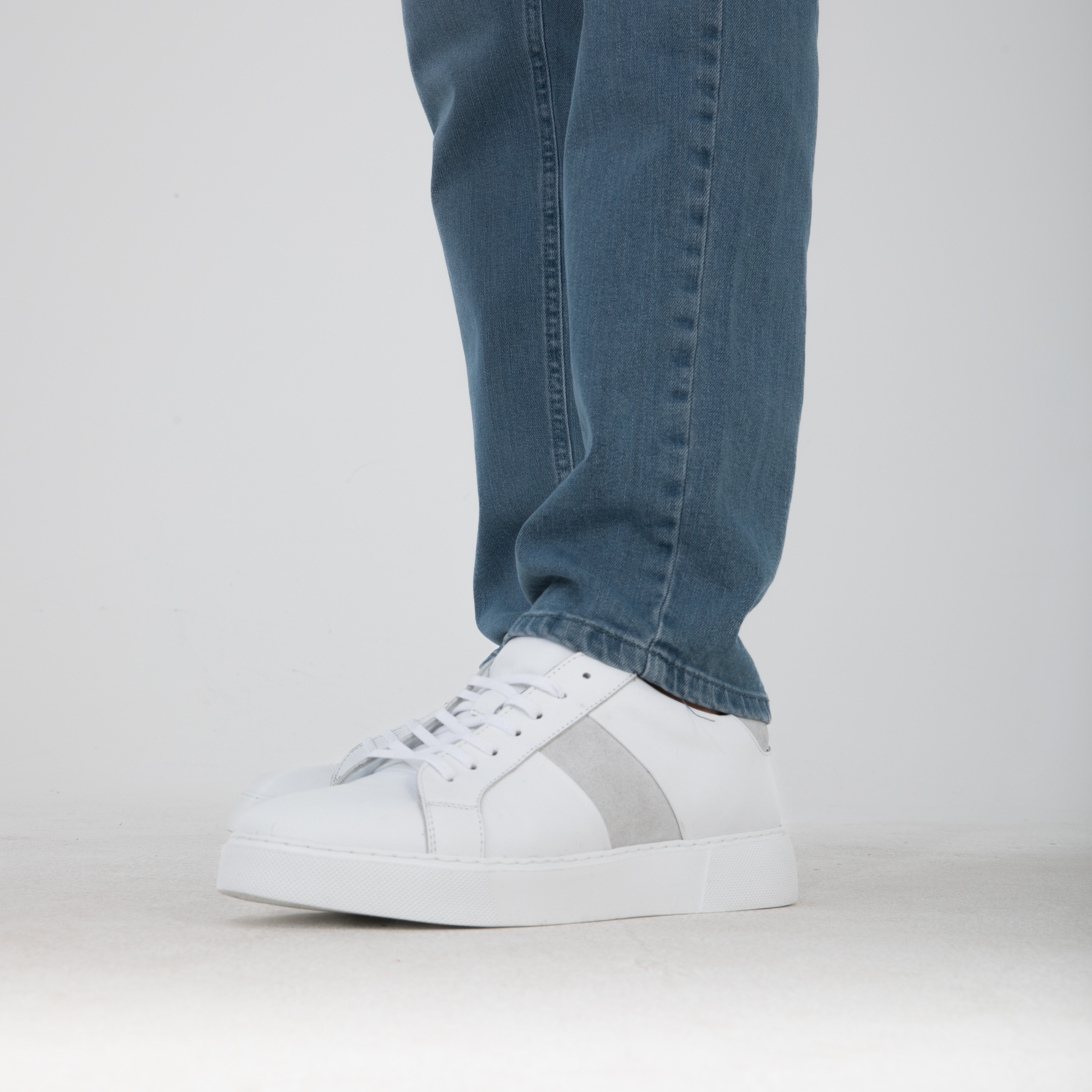 Deri Sneakers Ayakkabı - Beyaz Gri