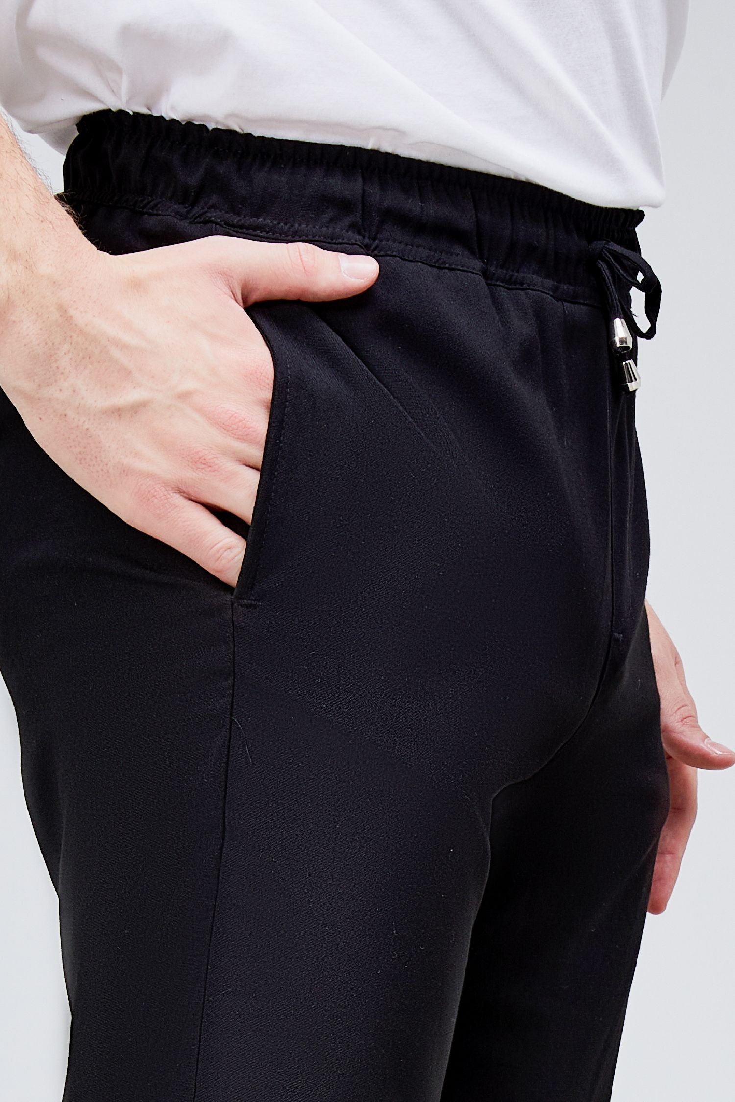 Erkek Siyah Relaxed Fit Yandan Cepli Beli Lastikli Bağcıklı Duble Paça Jogger Pantolon BOLT-1996