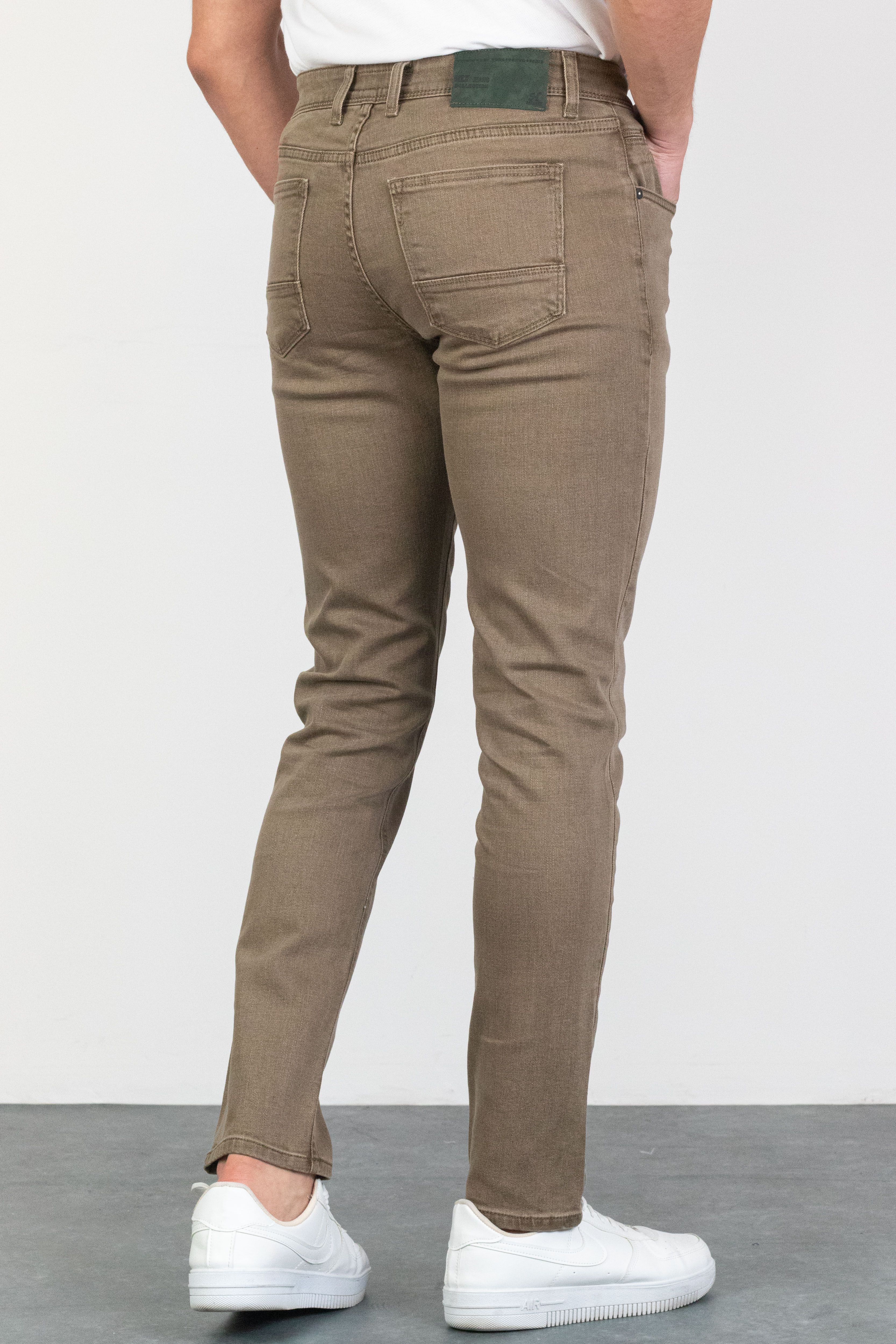Erkek Slim Fit Dar Kesim Nakışlı Likralı Jeans - Camel 1970