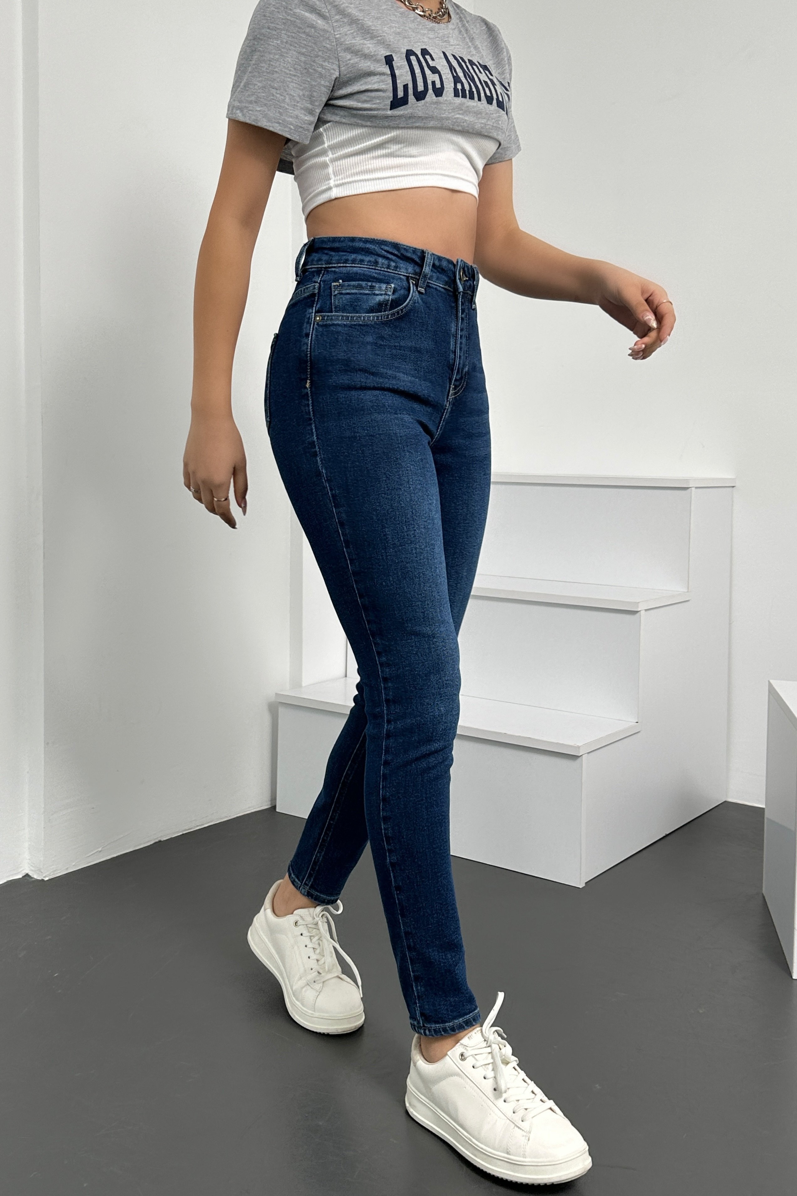 Kadın Mavi Süper Skinny Fit Esnek Likralı Yüksek Bel Denim Jean Kot Pantolon HLTJENNİE-STEVE