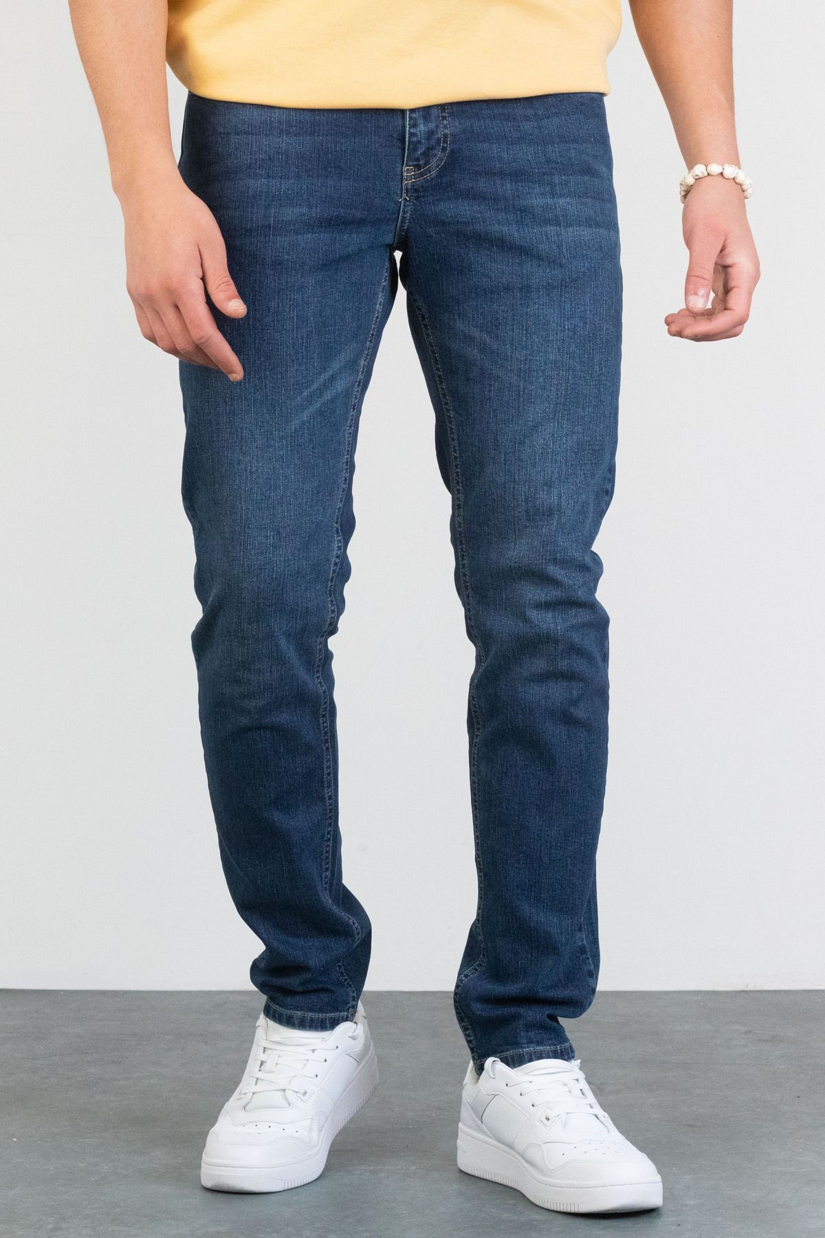 Erkek Slim Fit Likralı  Jean Kot Pantolon HALATS-DE-SLIM - Koyu Mavi